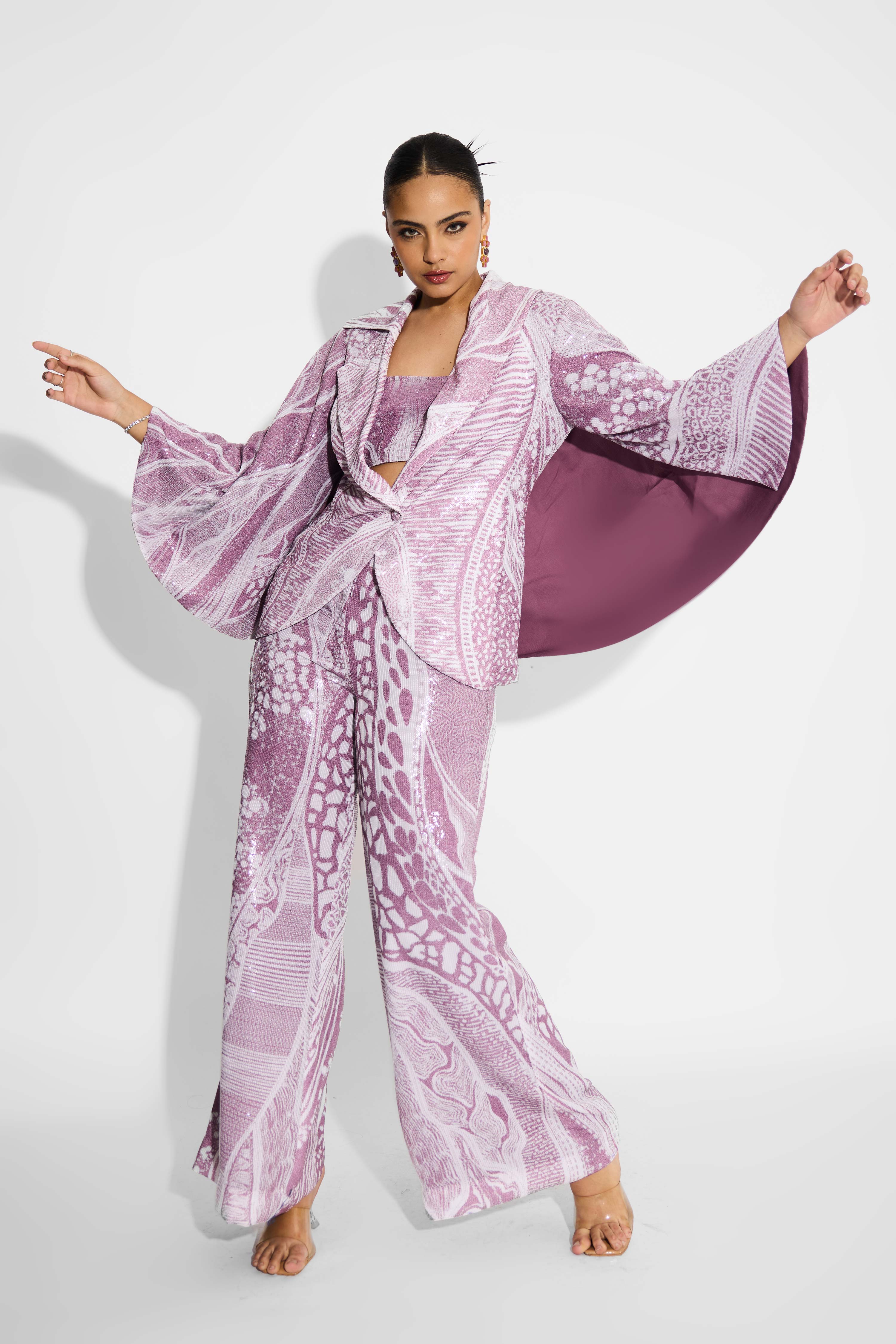 Amorphous Dusty Purple Sequins Cape Style Jacket