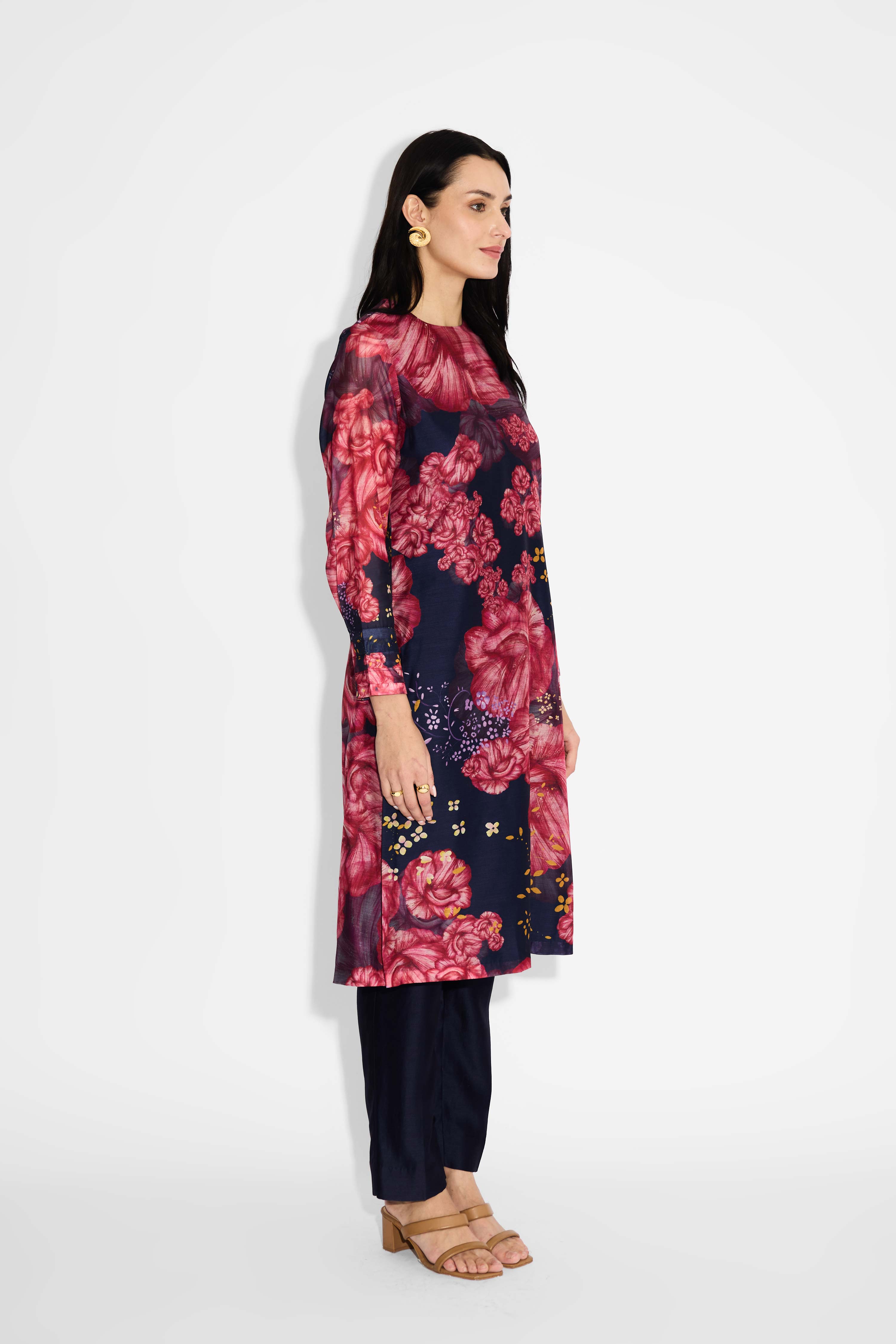Blue Floral Straight Kurta