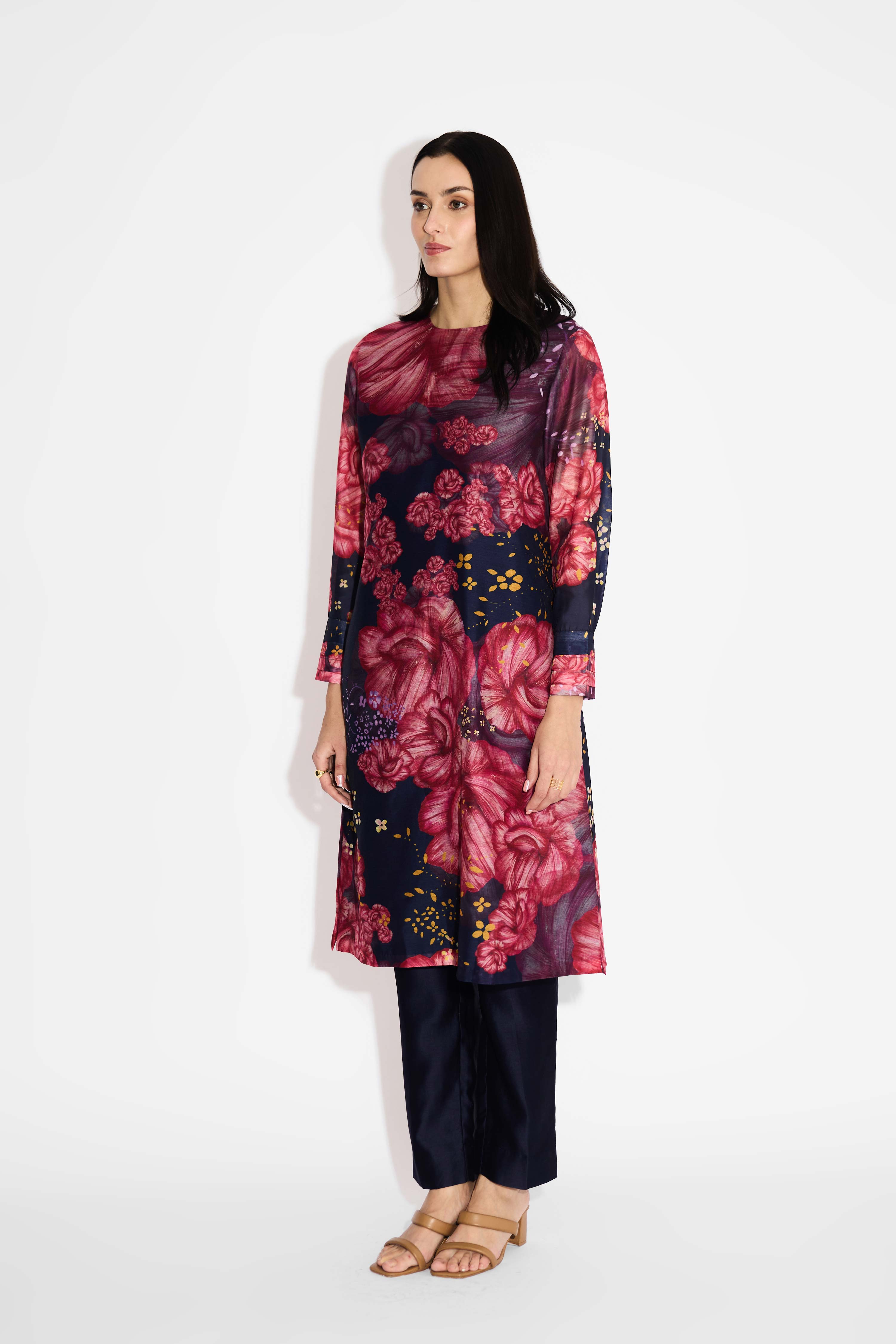 Blue Floral Straight Kurta