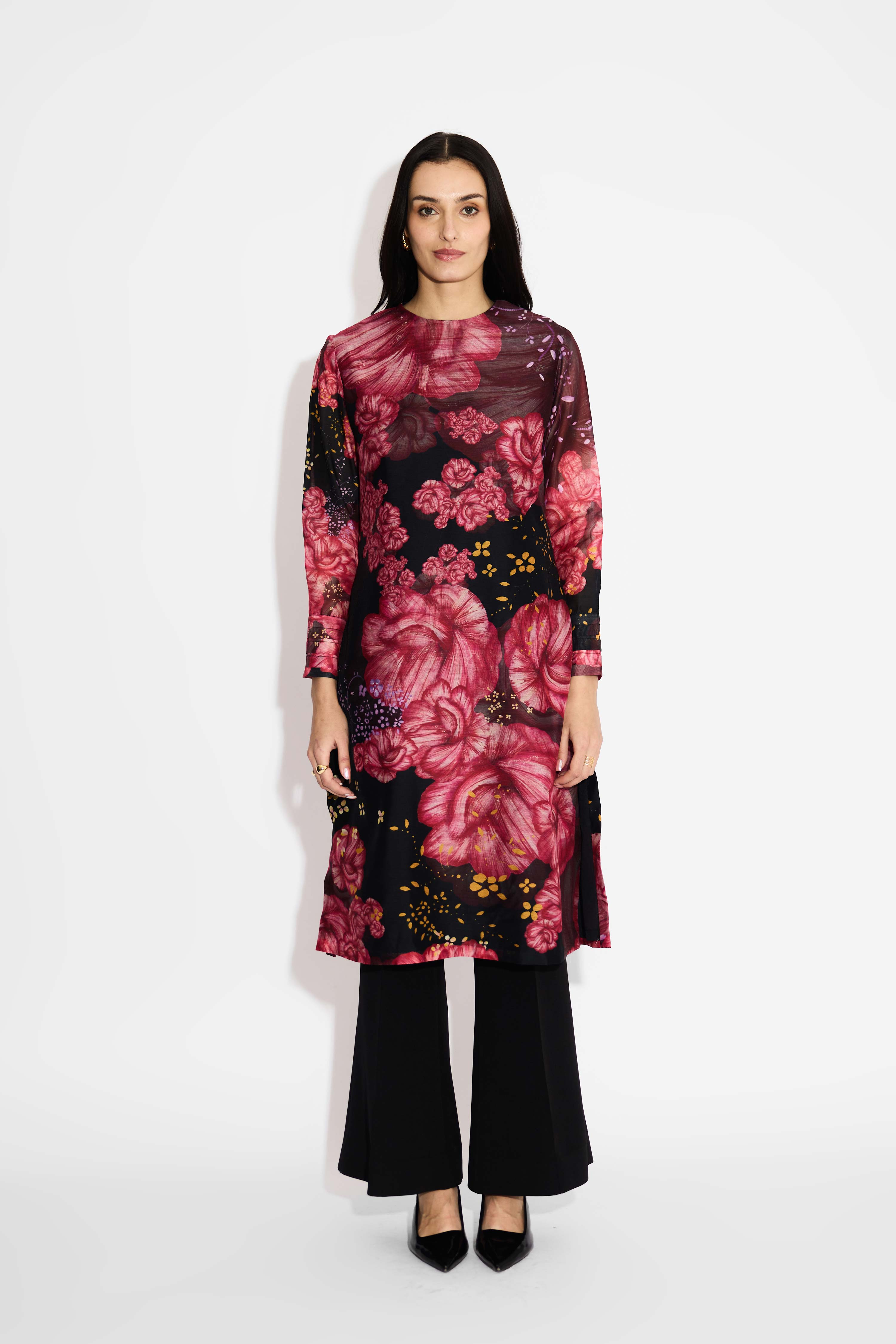 Black Floral Straight Kurta