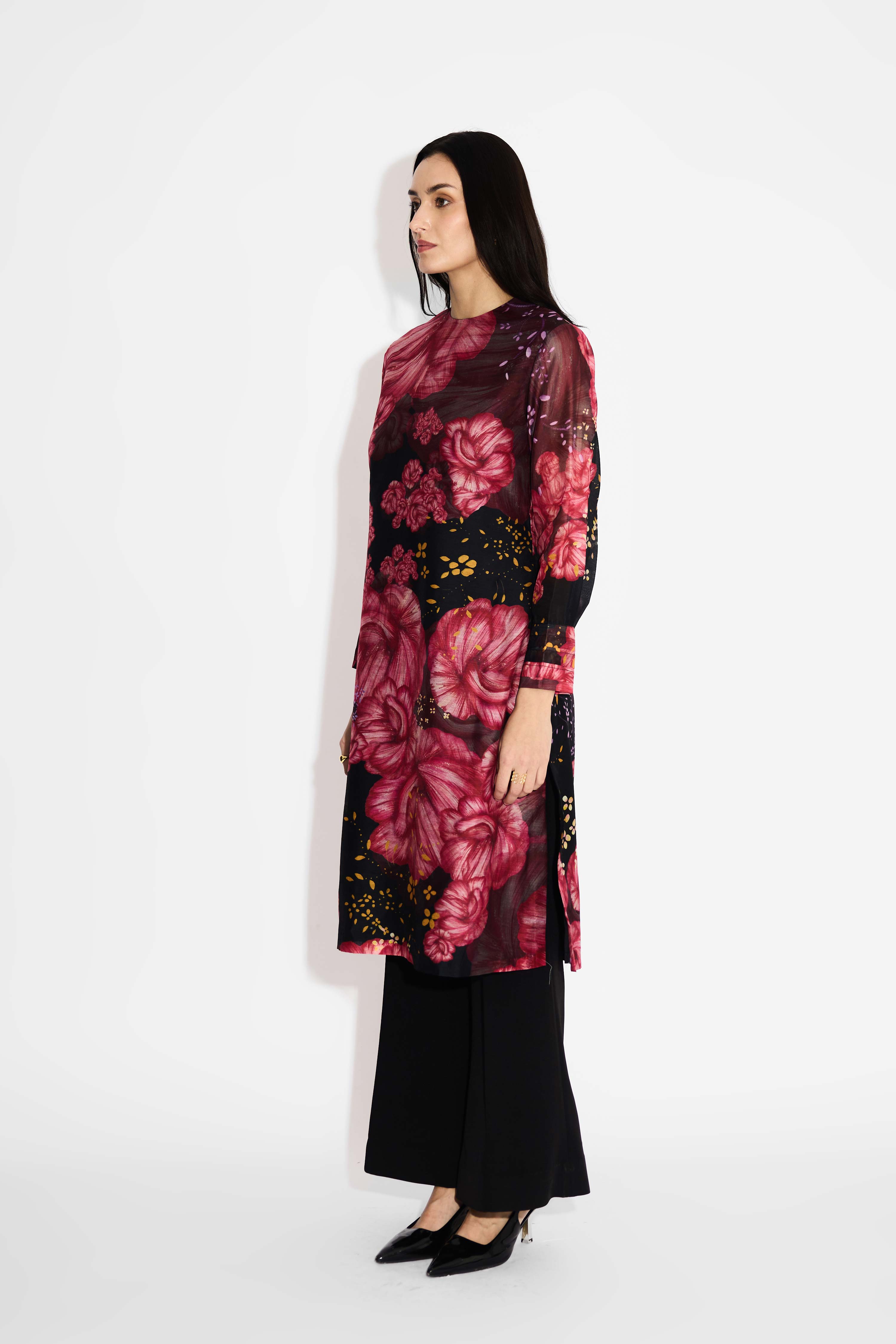 Black Floral Straight Kurta