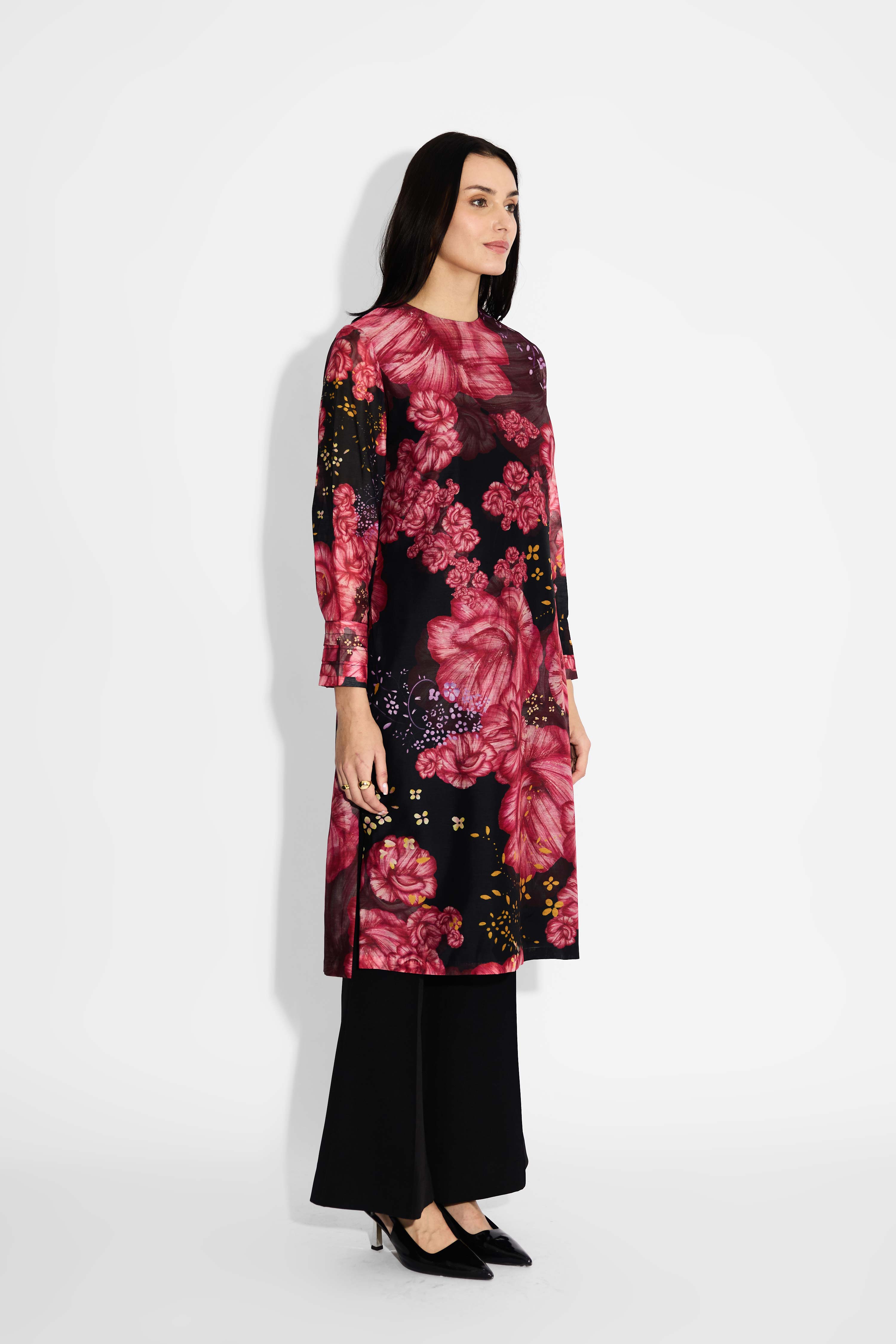 Black Floral Straight Kurta