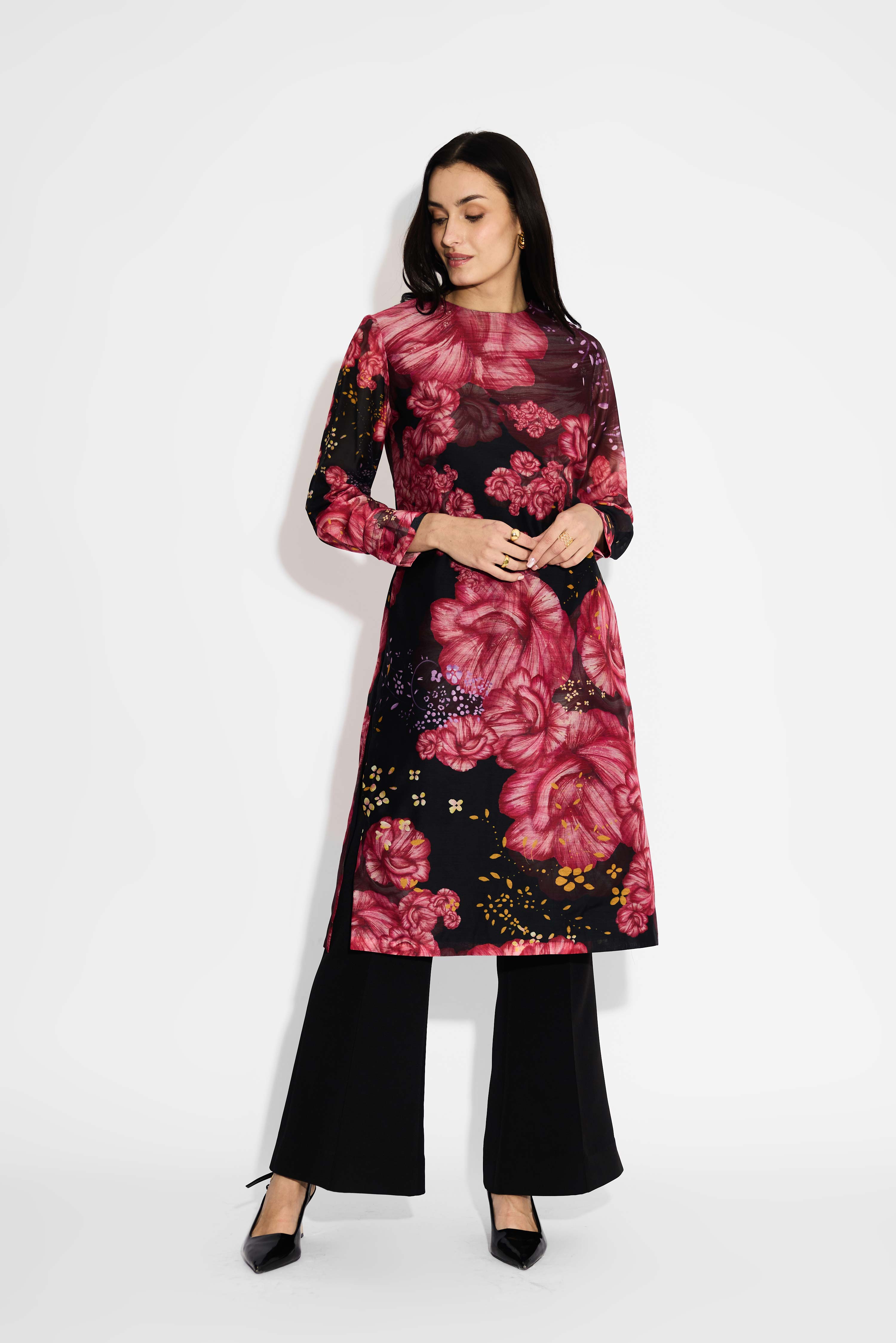 Black Floral Straight Kurta