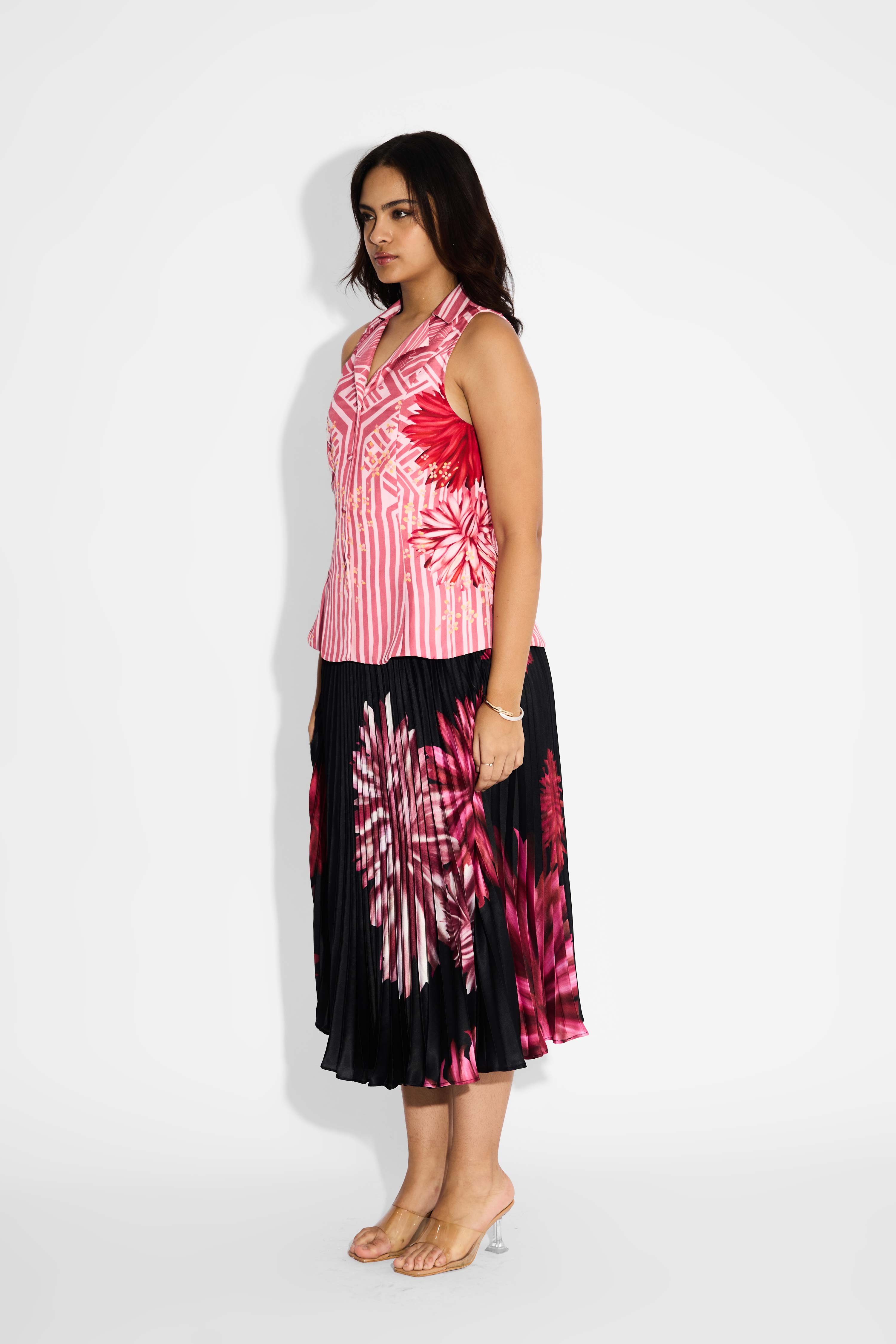 Pink Stripe Notch Lapel Vest