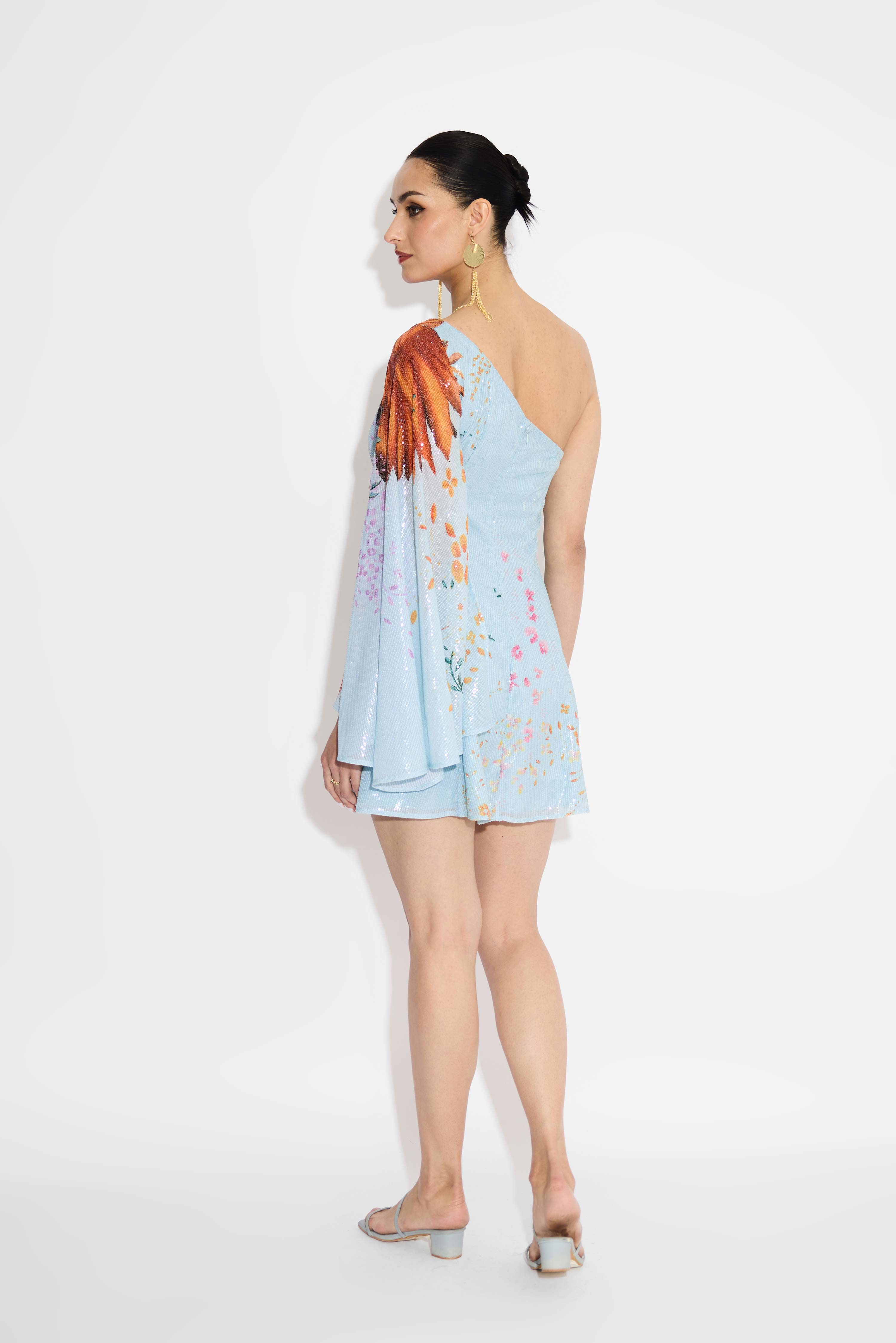 Floral One Shoulder Sequins Dress