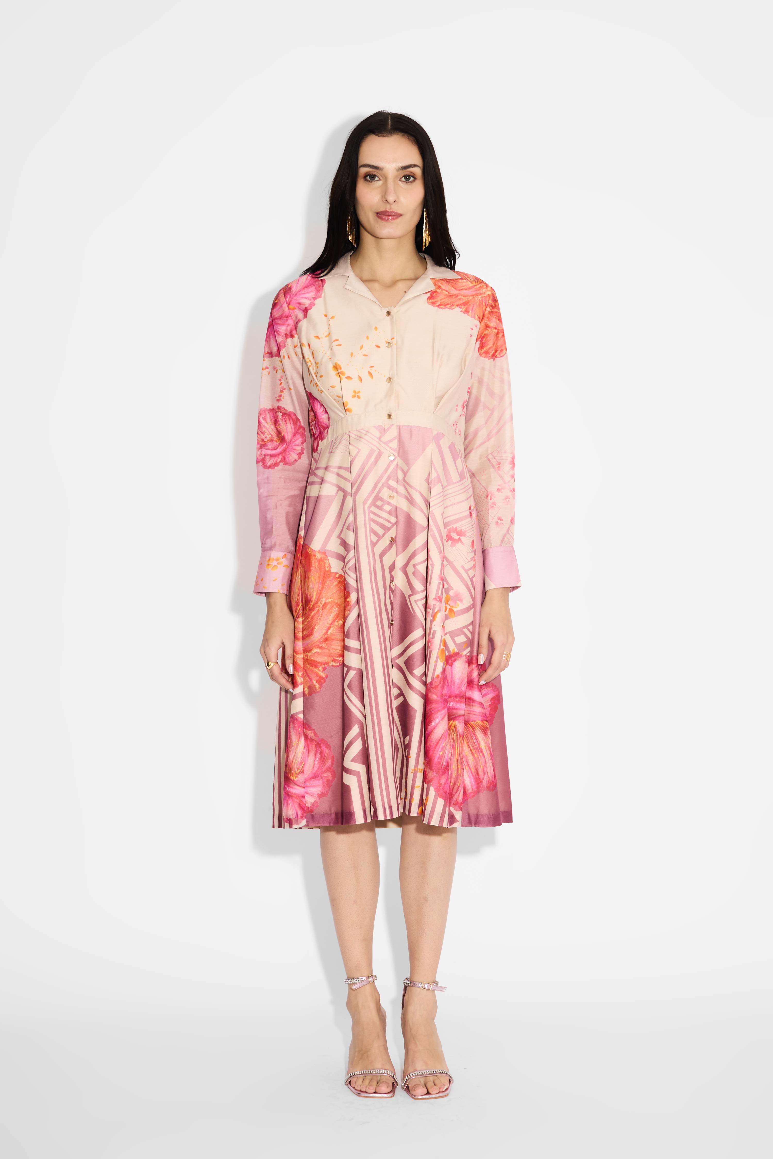 Ombre Floral Pleat Dress