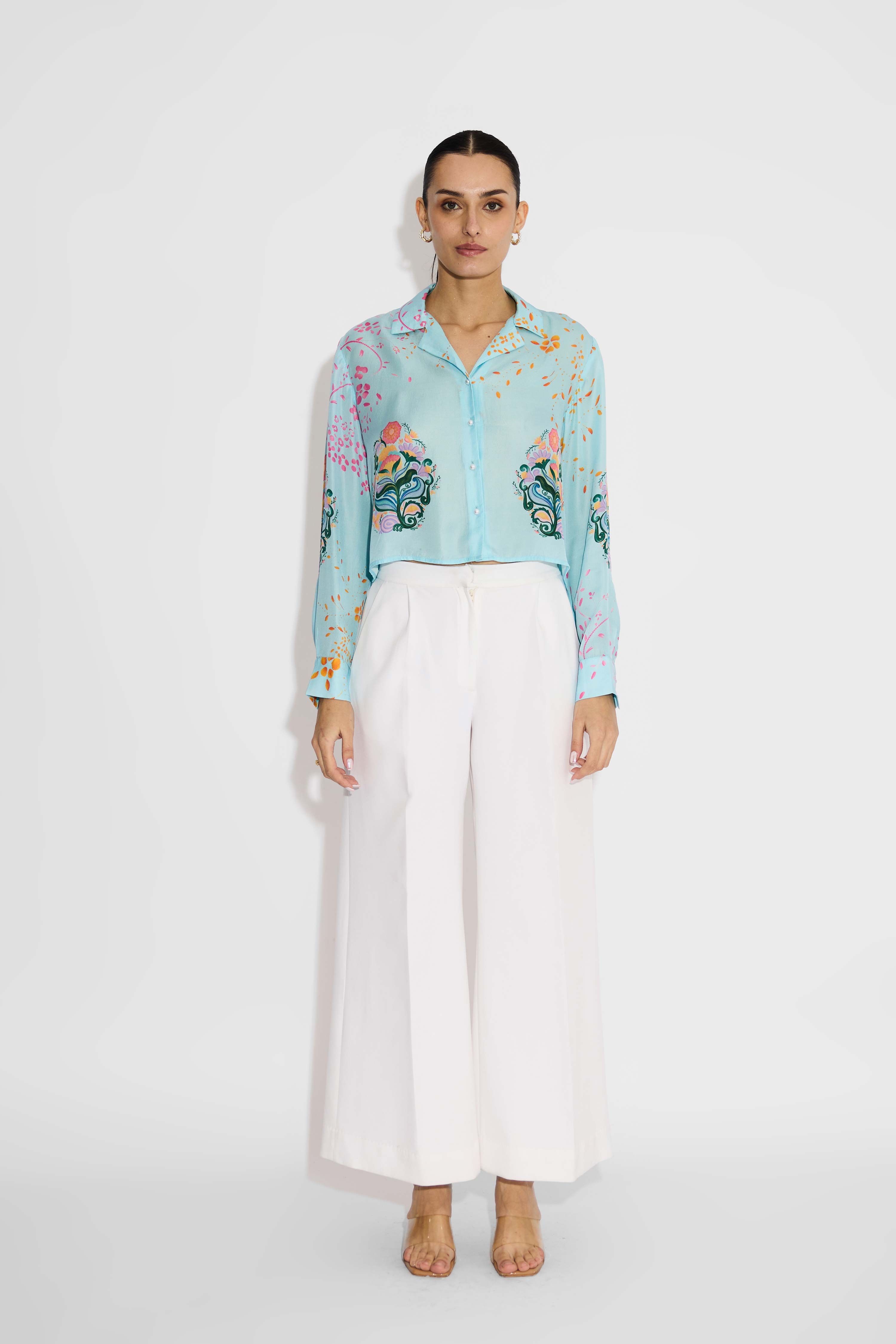 Blue Floral Crop Shirt