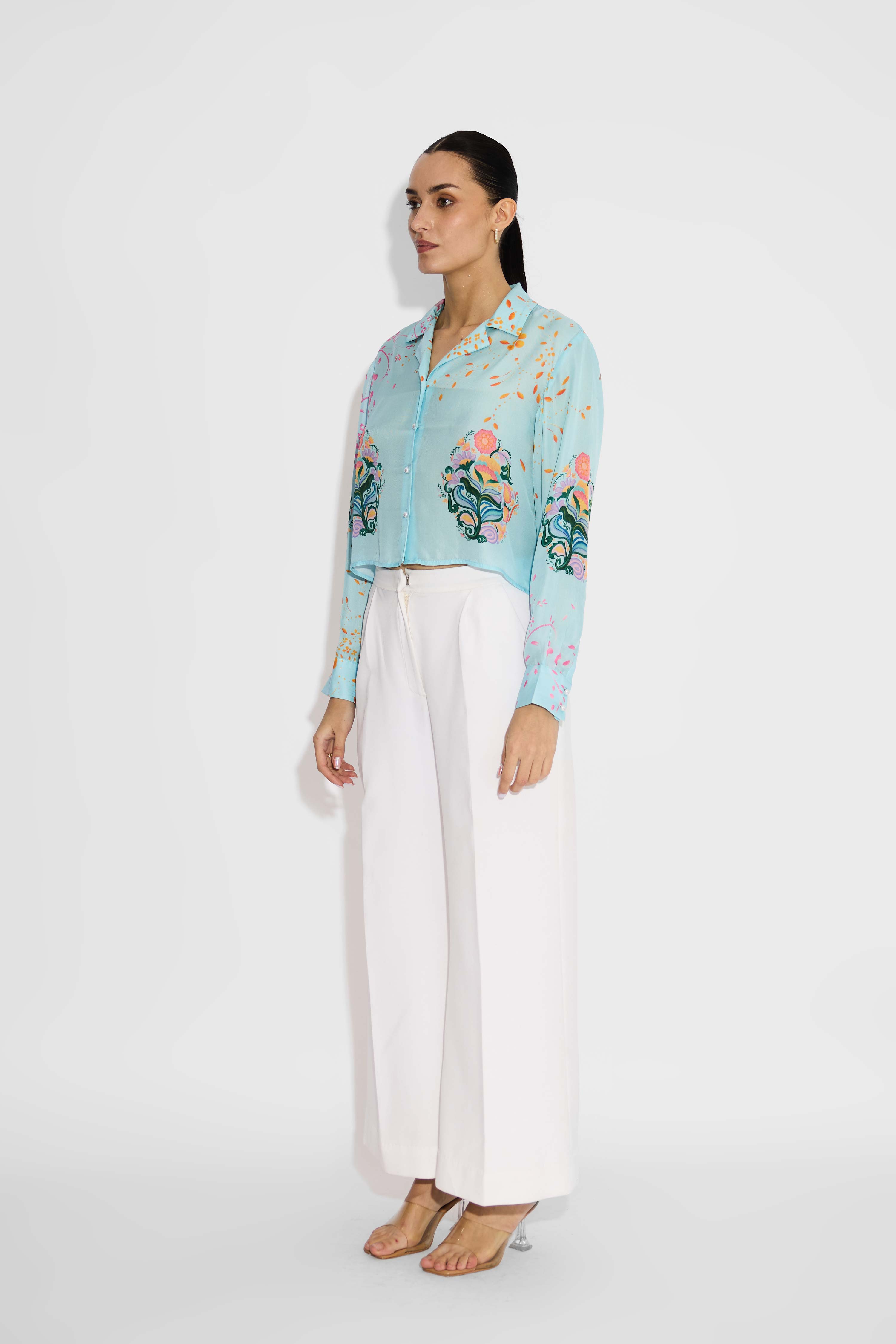 Blue Floral Crop Shirt