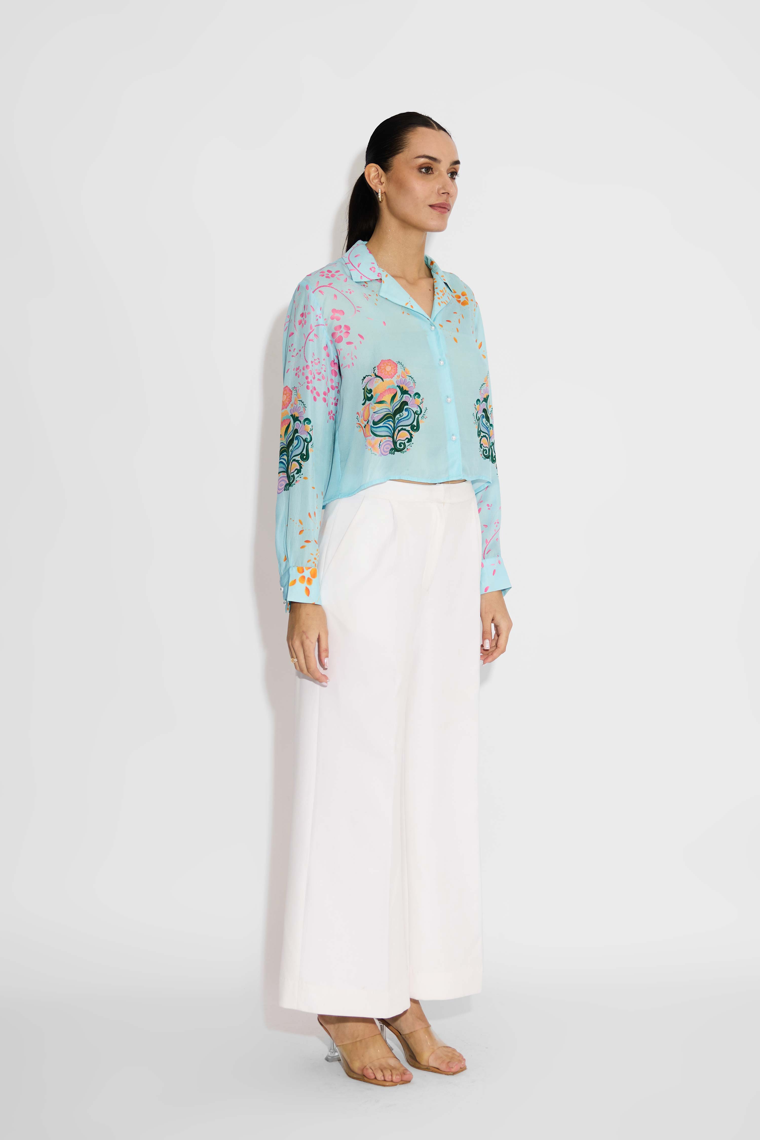 Blue Floral Crop Shirt