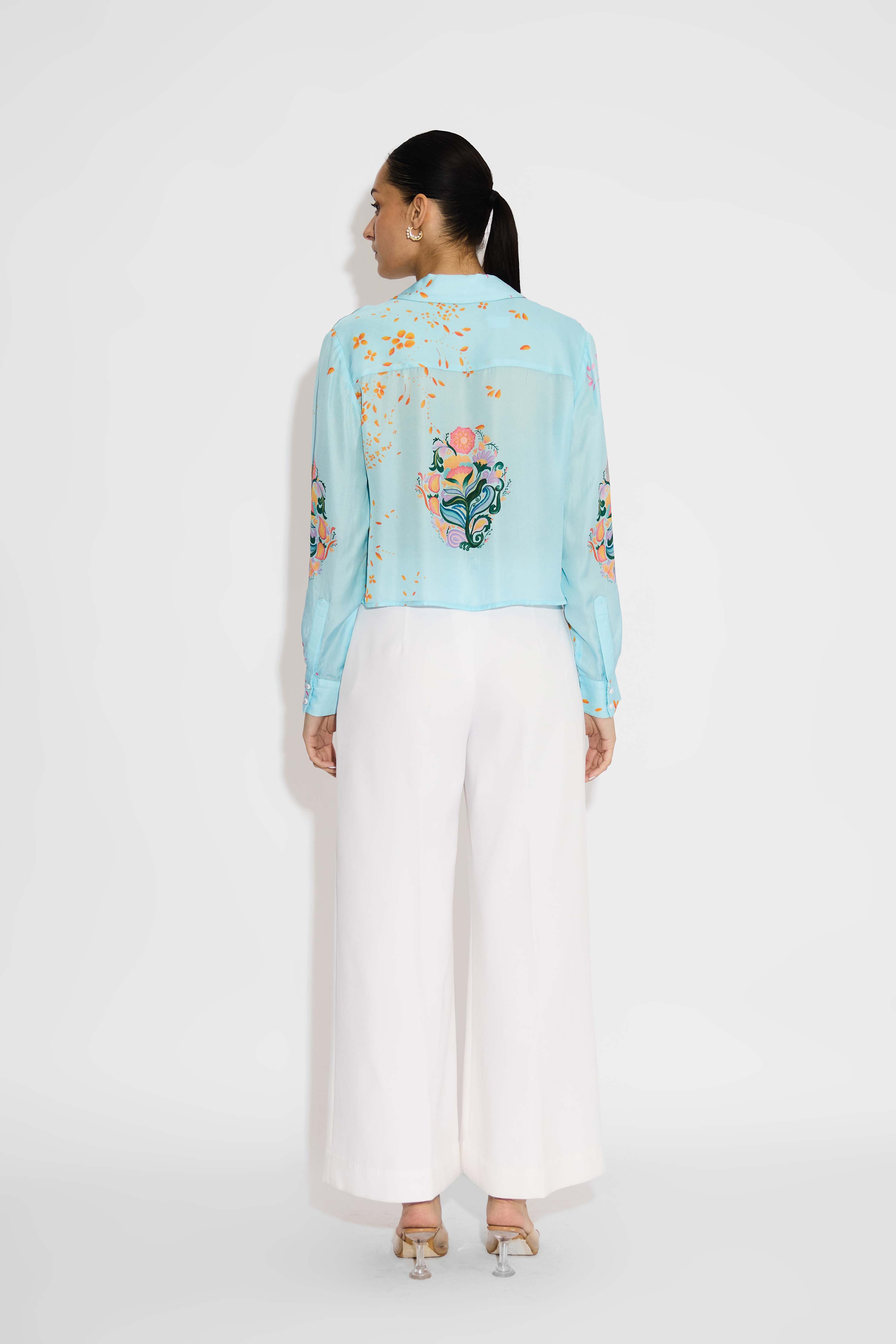 Blue Floral Crop Shirt