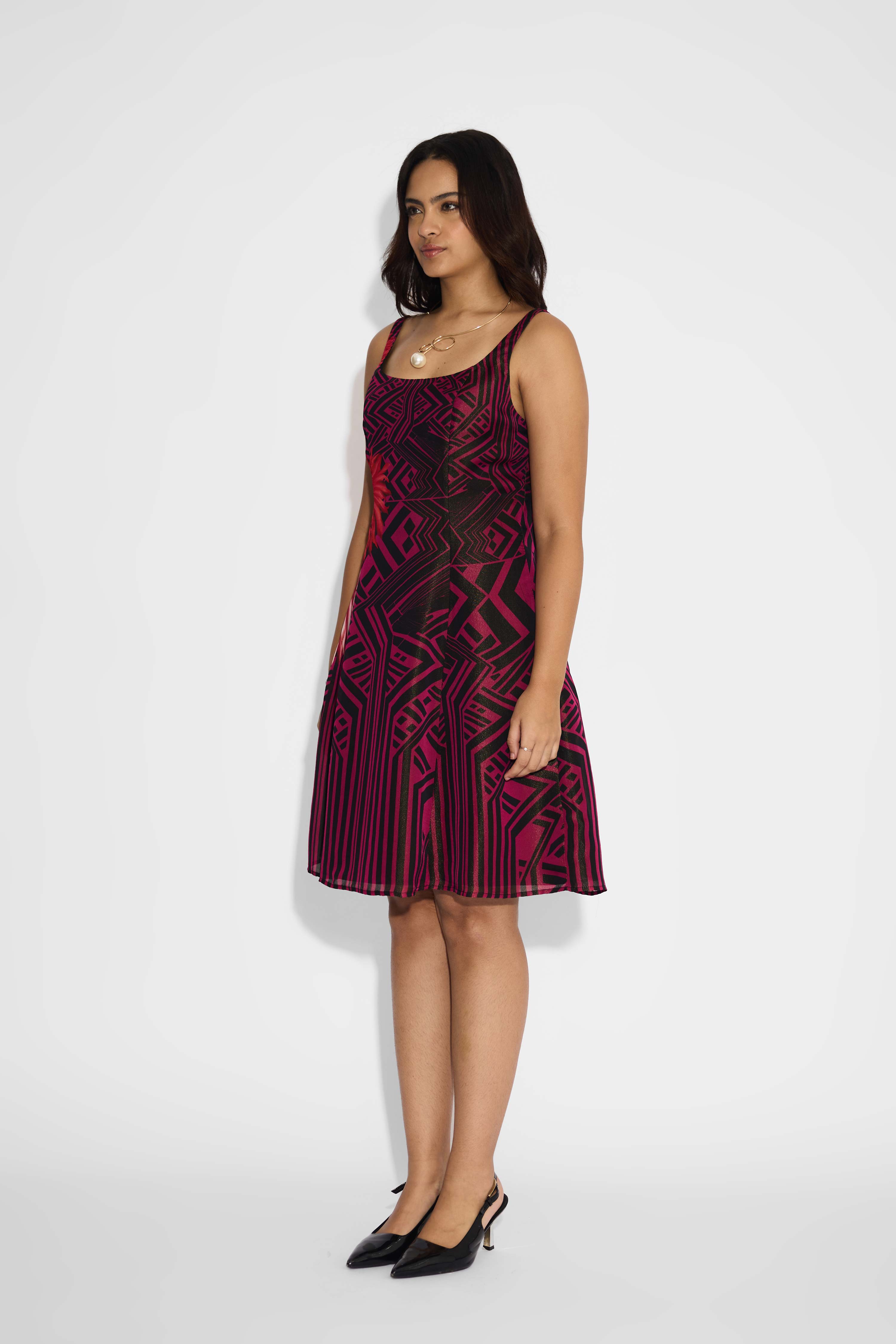 Black & Pink Stripe Floral Dress