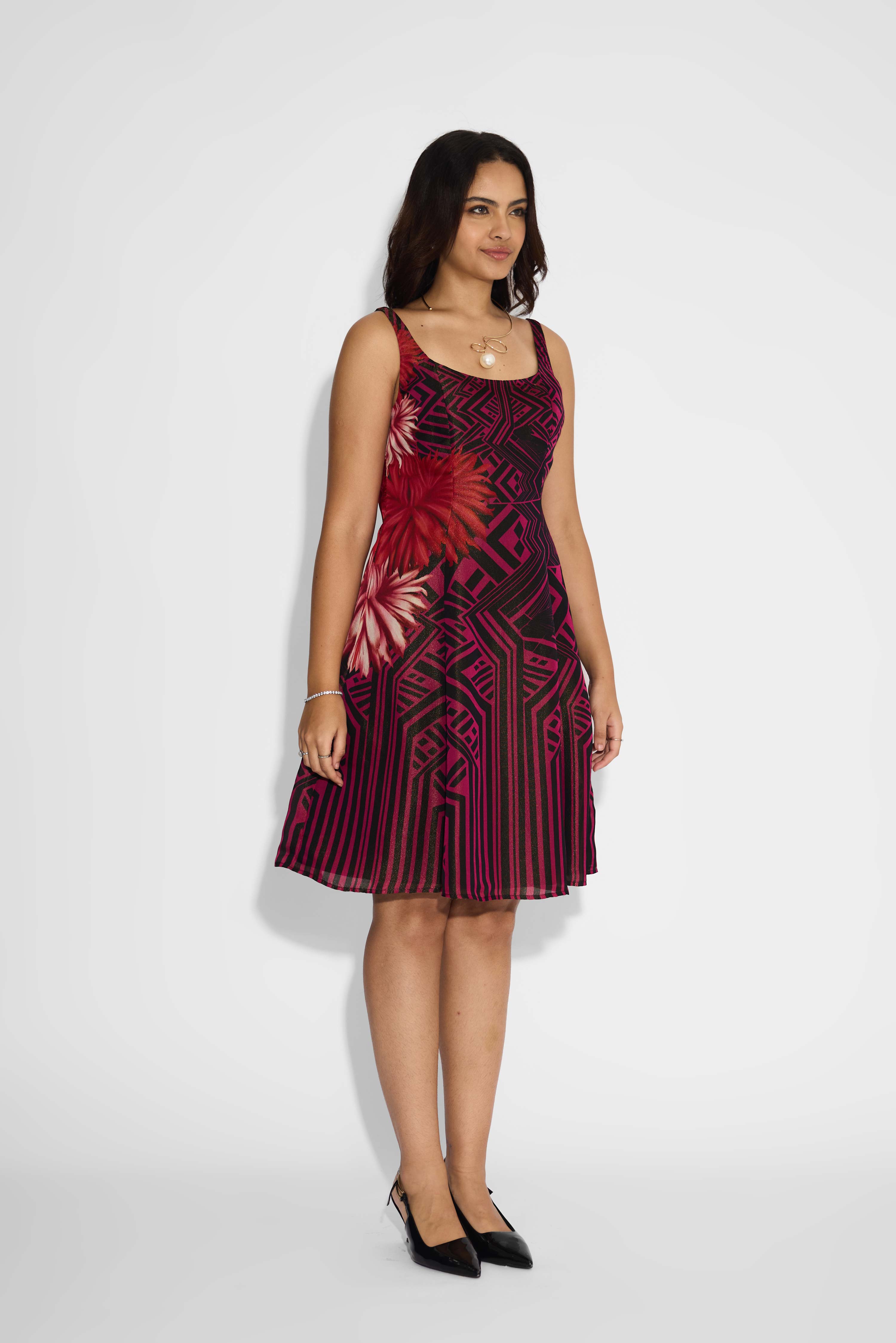 Black & Pink Stripe Floral Dress