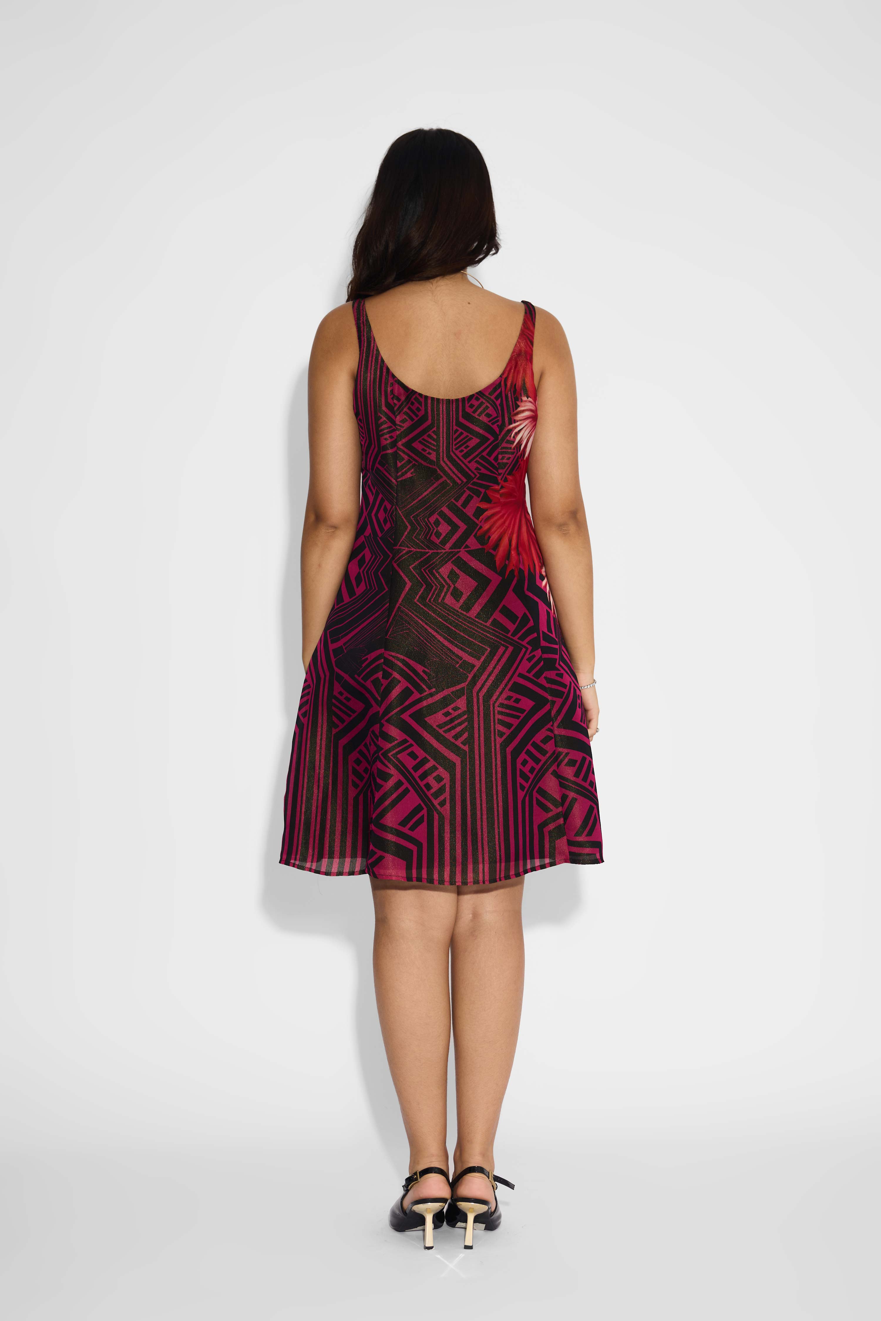 Black & Pink Stripe Floral Dress