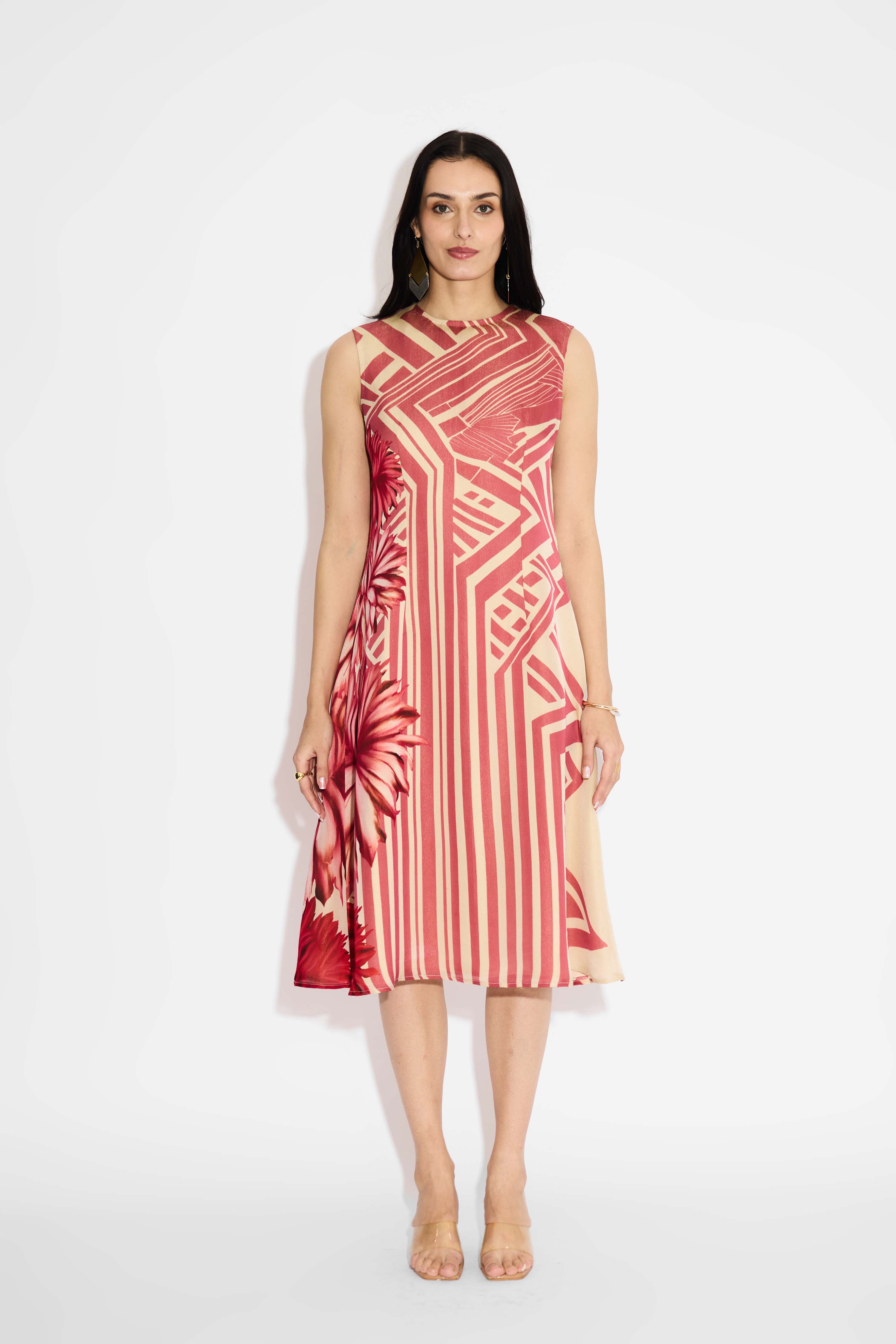 Floral Beige Stripe Dress