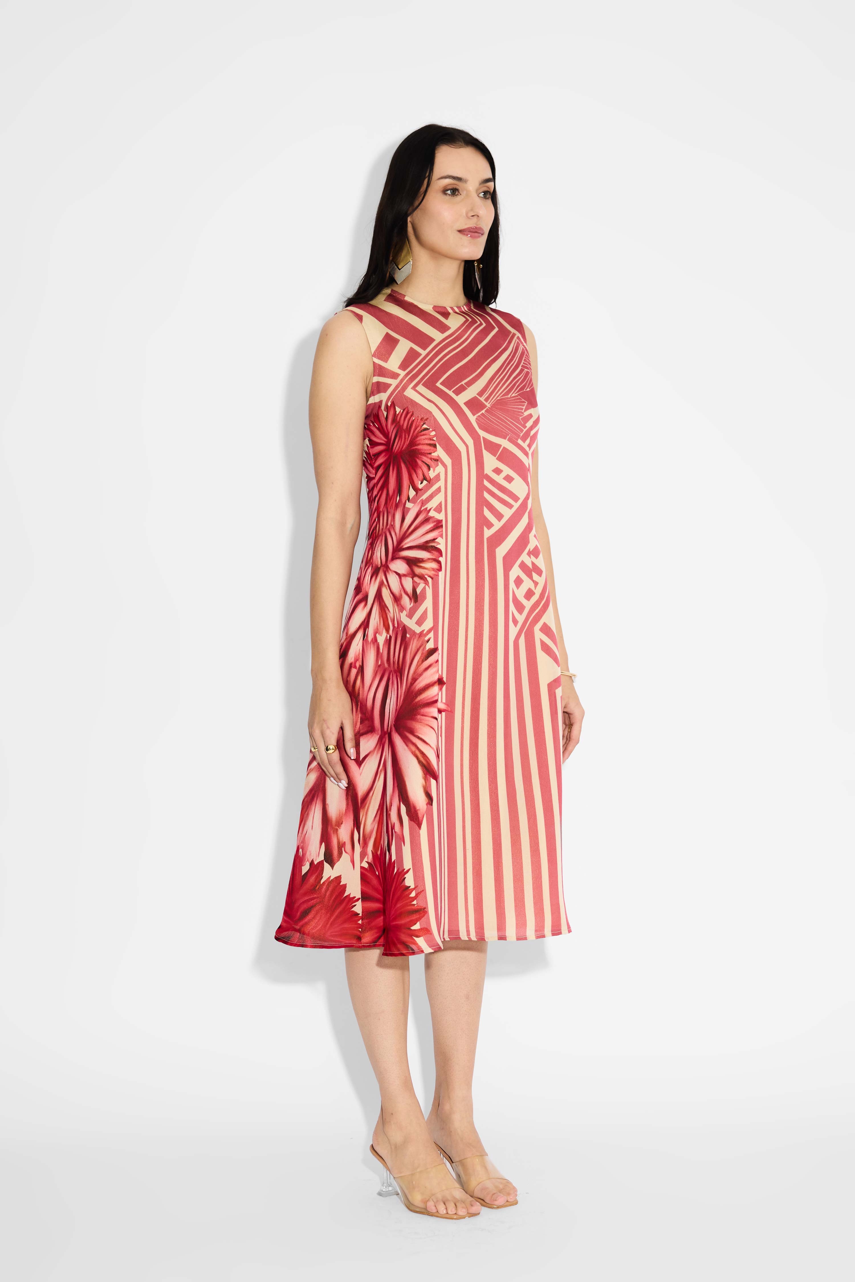 Floral Beige Stripe Dress