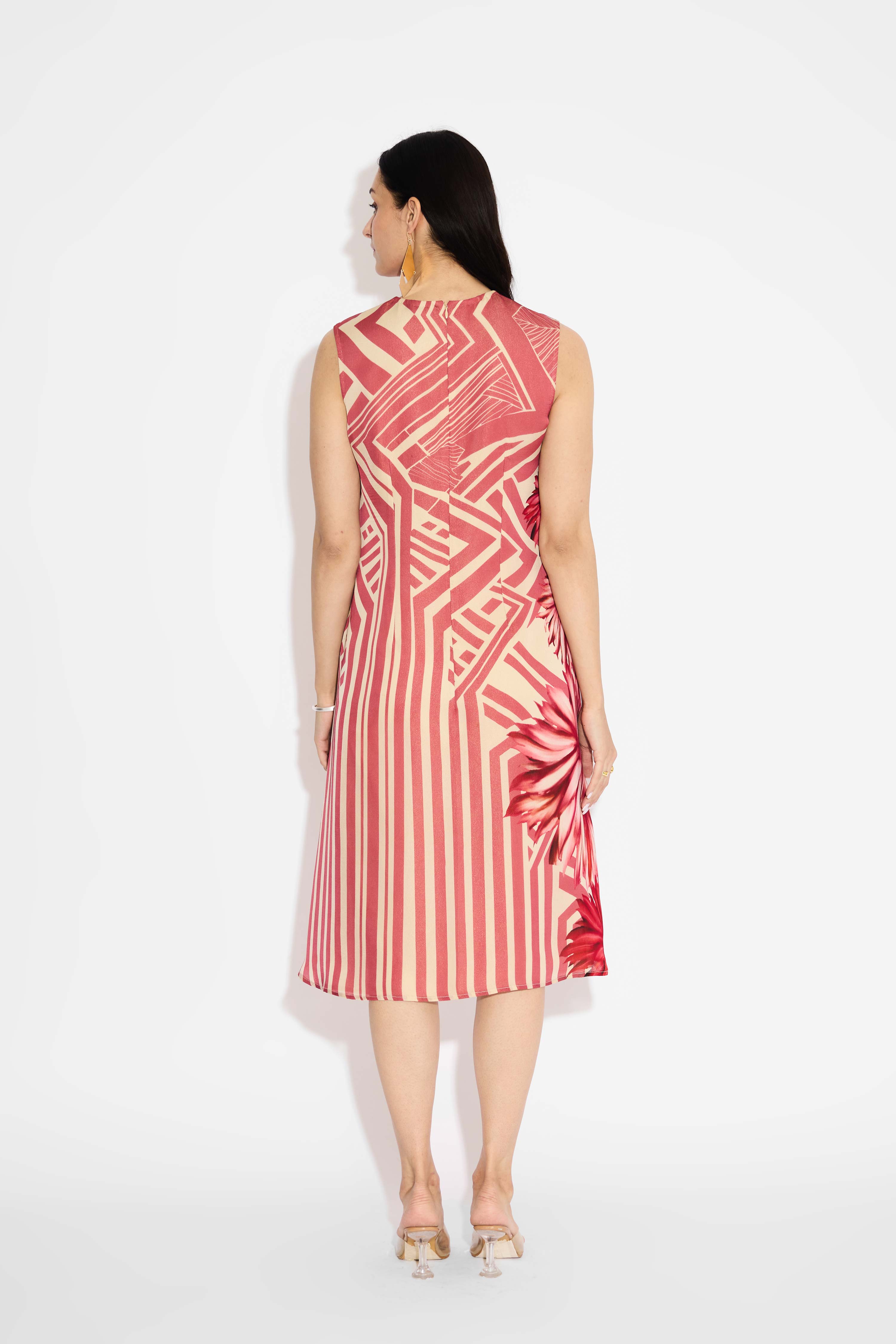 Floral Beige Stripe Dress