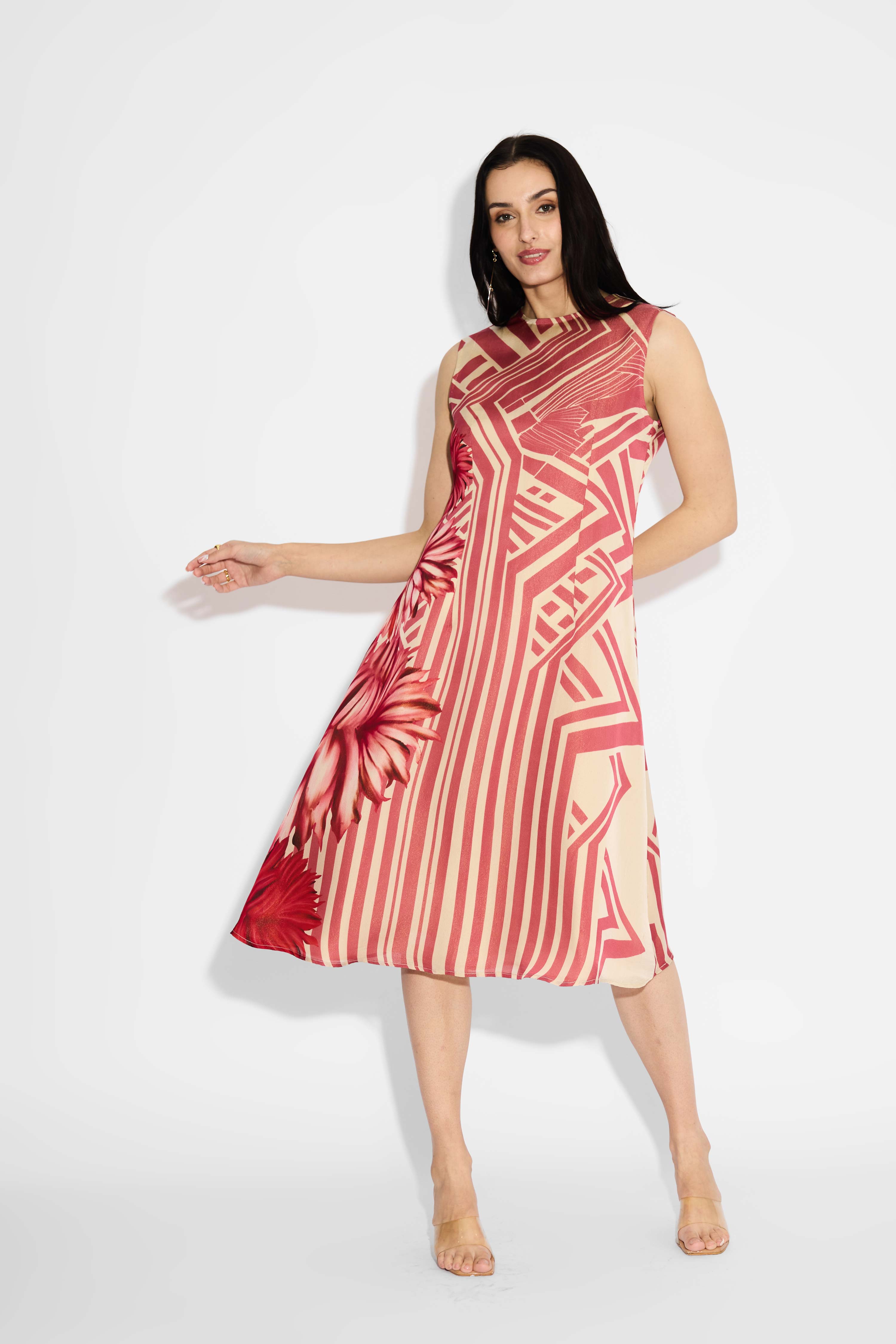 Floral Beige Stripe Dress