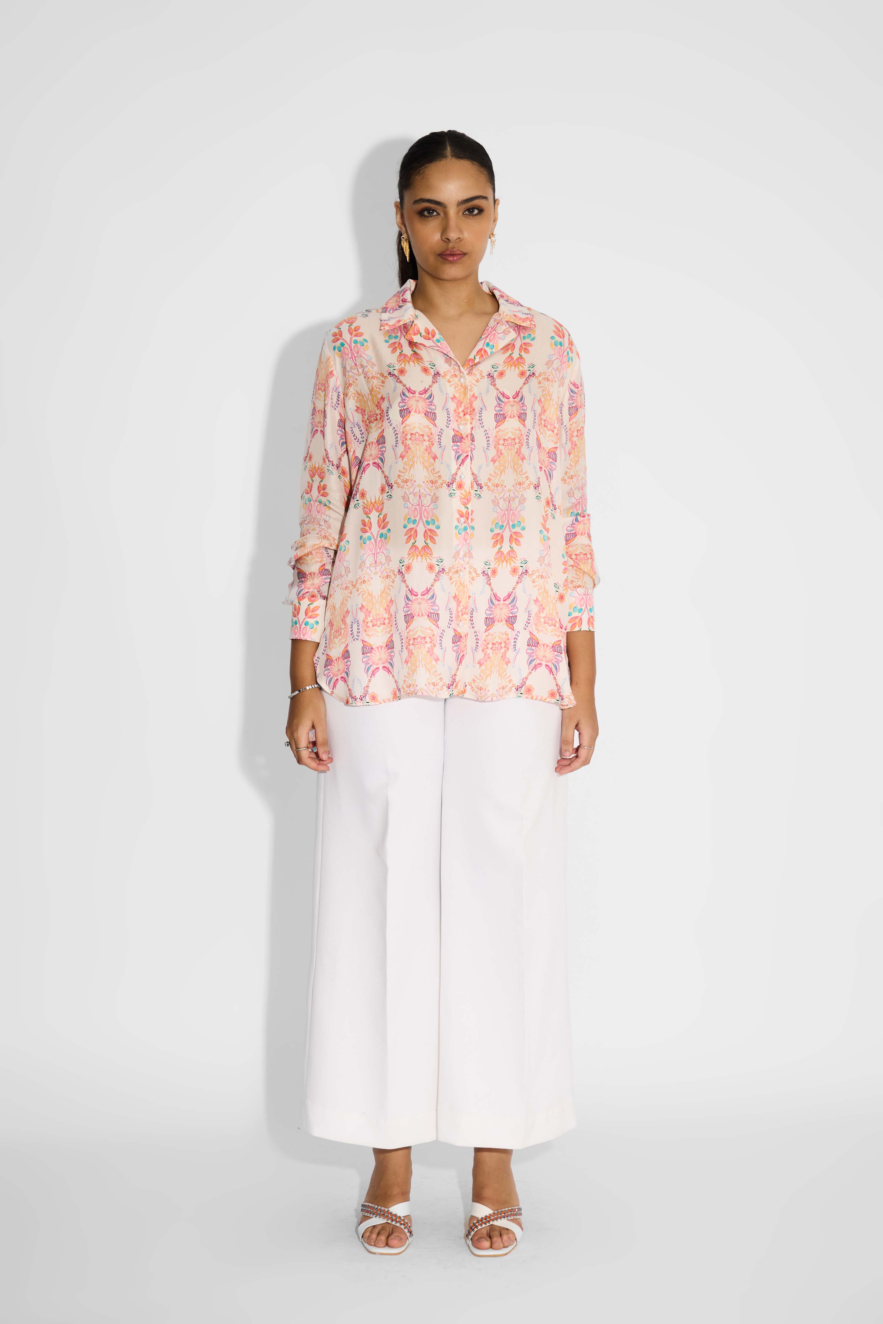 Pink High Low Floral Shirt