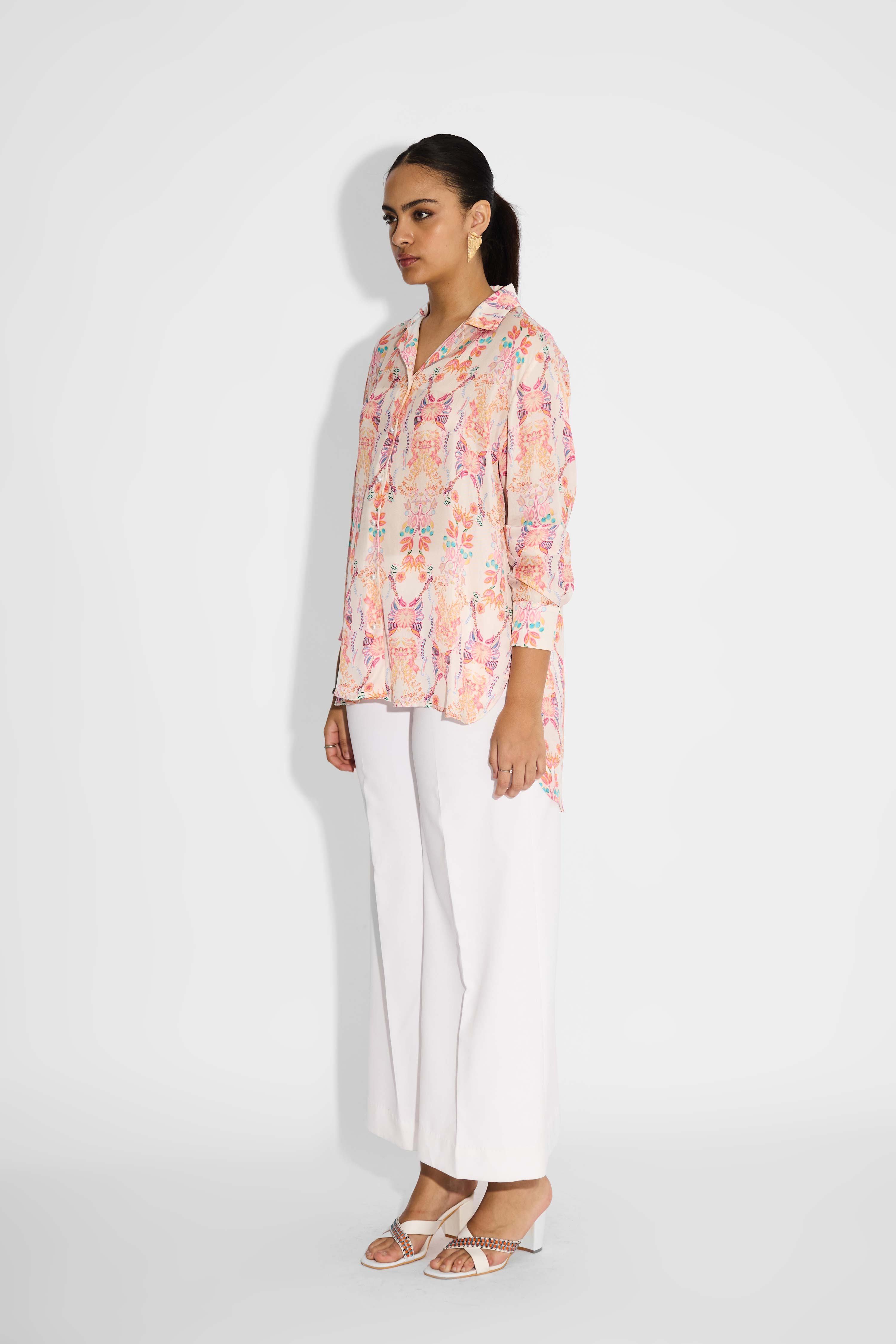 Pink High Low Floral Shirt