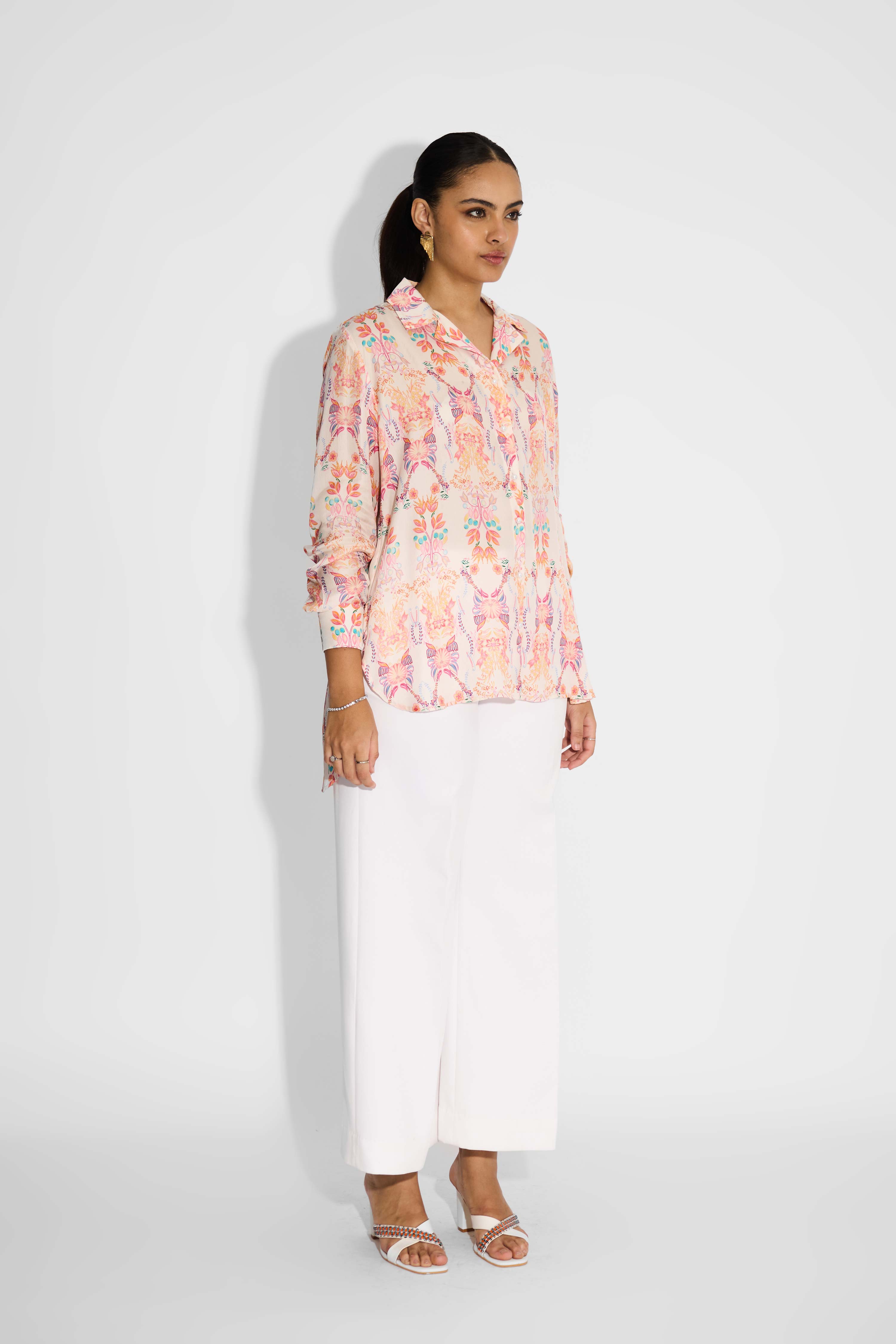 Pink High Low Floral Shirt