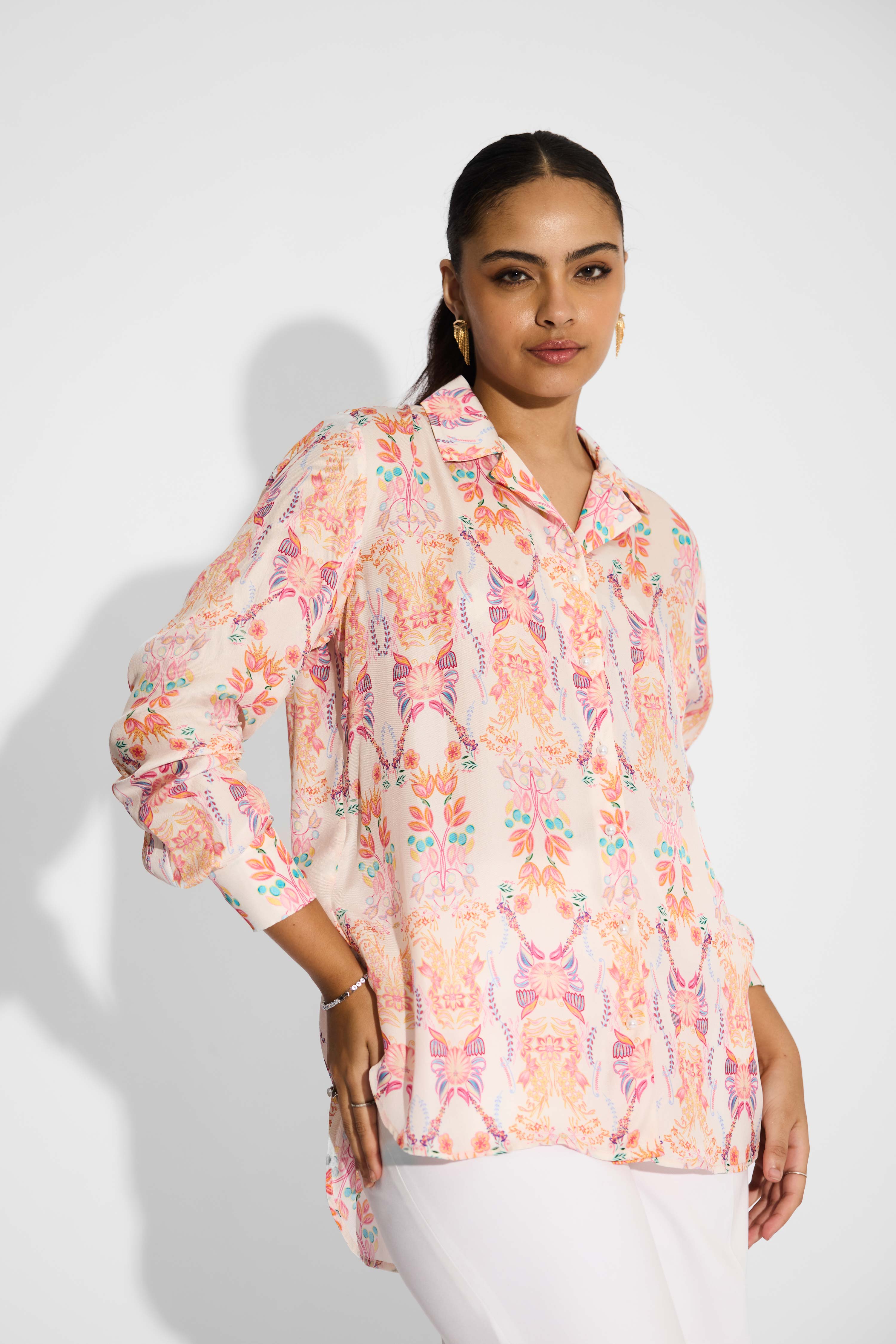 Pink High Low Floral Shirt