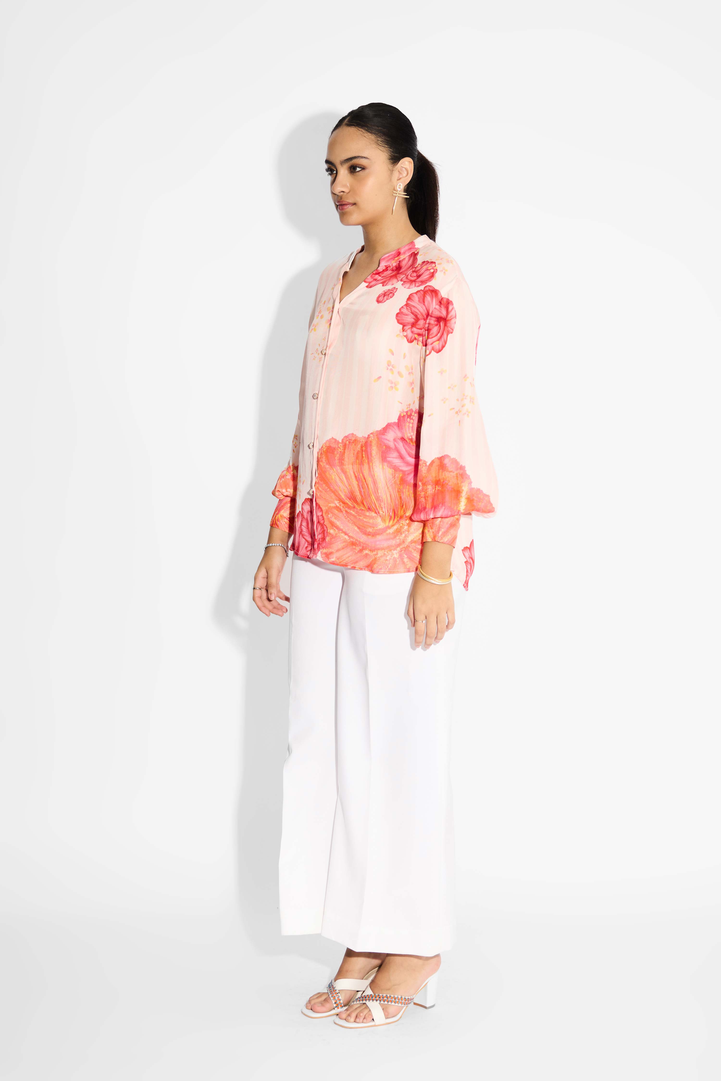Misty Rose Stripe Floral Shirt
