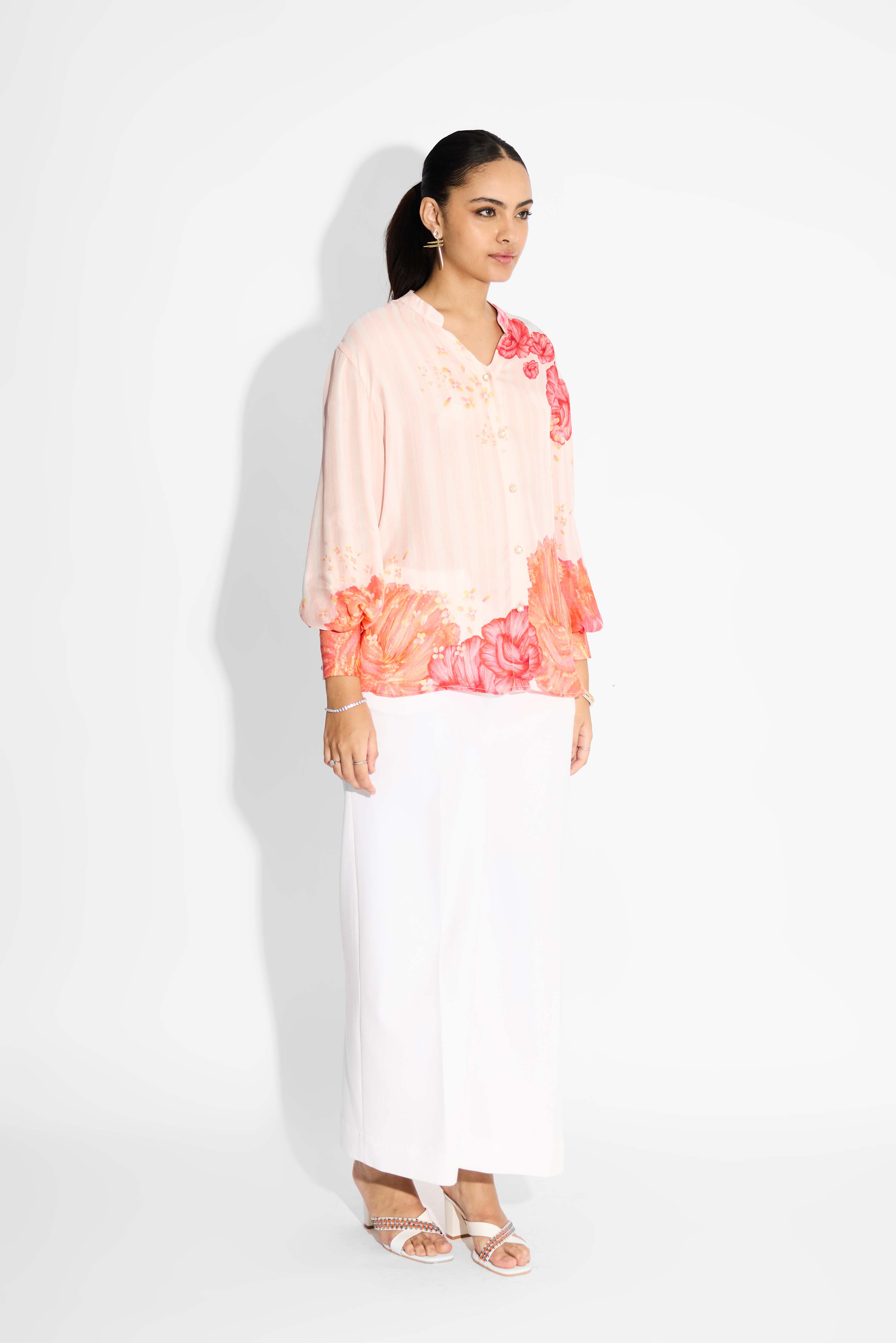 Misty Rose Stripe Floral Shirt