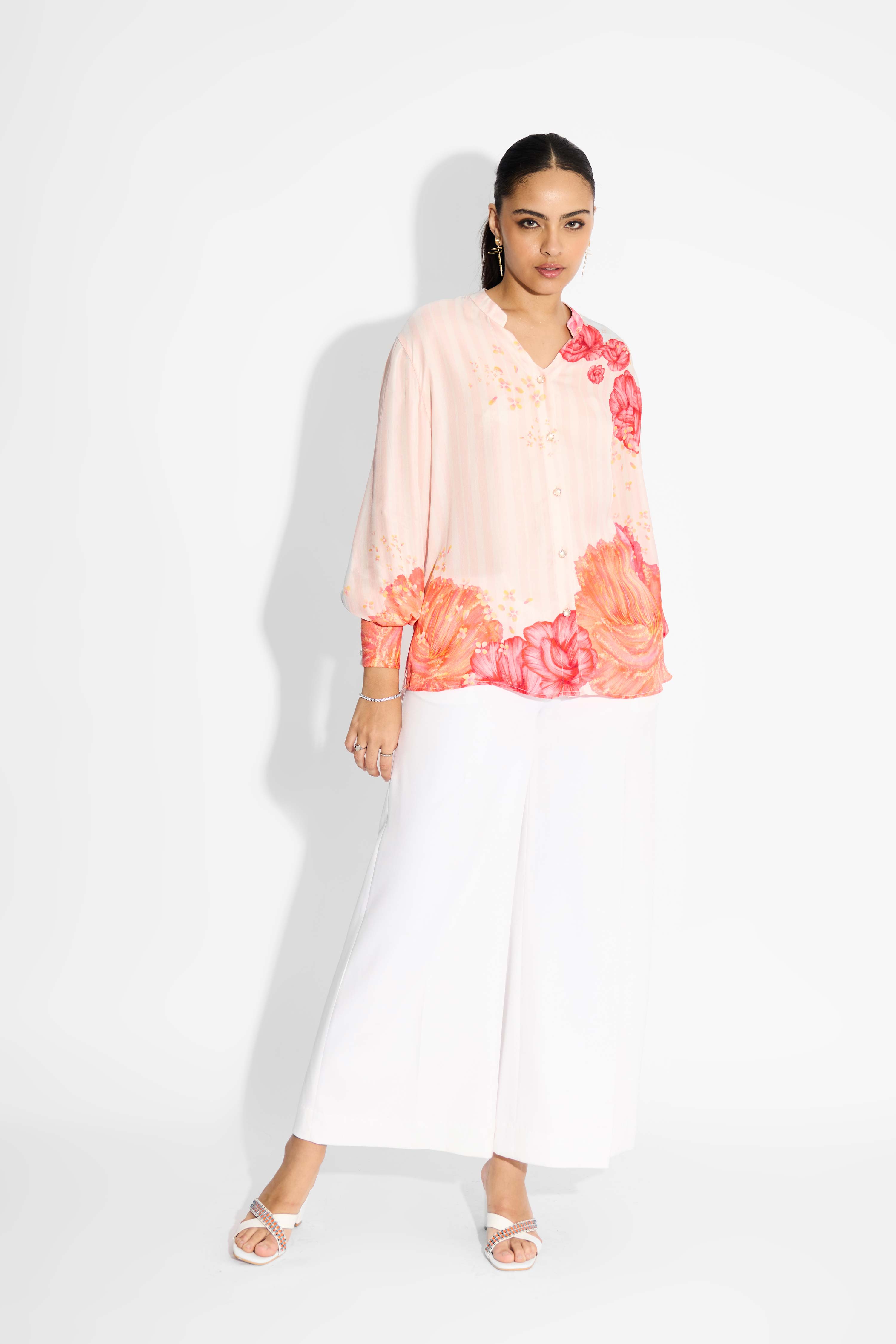 Misty Rose Stripe Floral Shirt