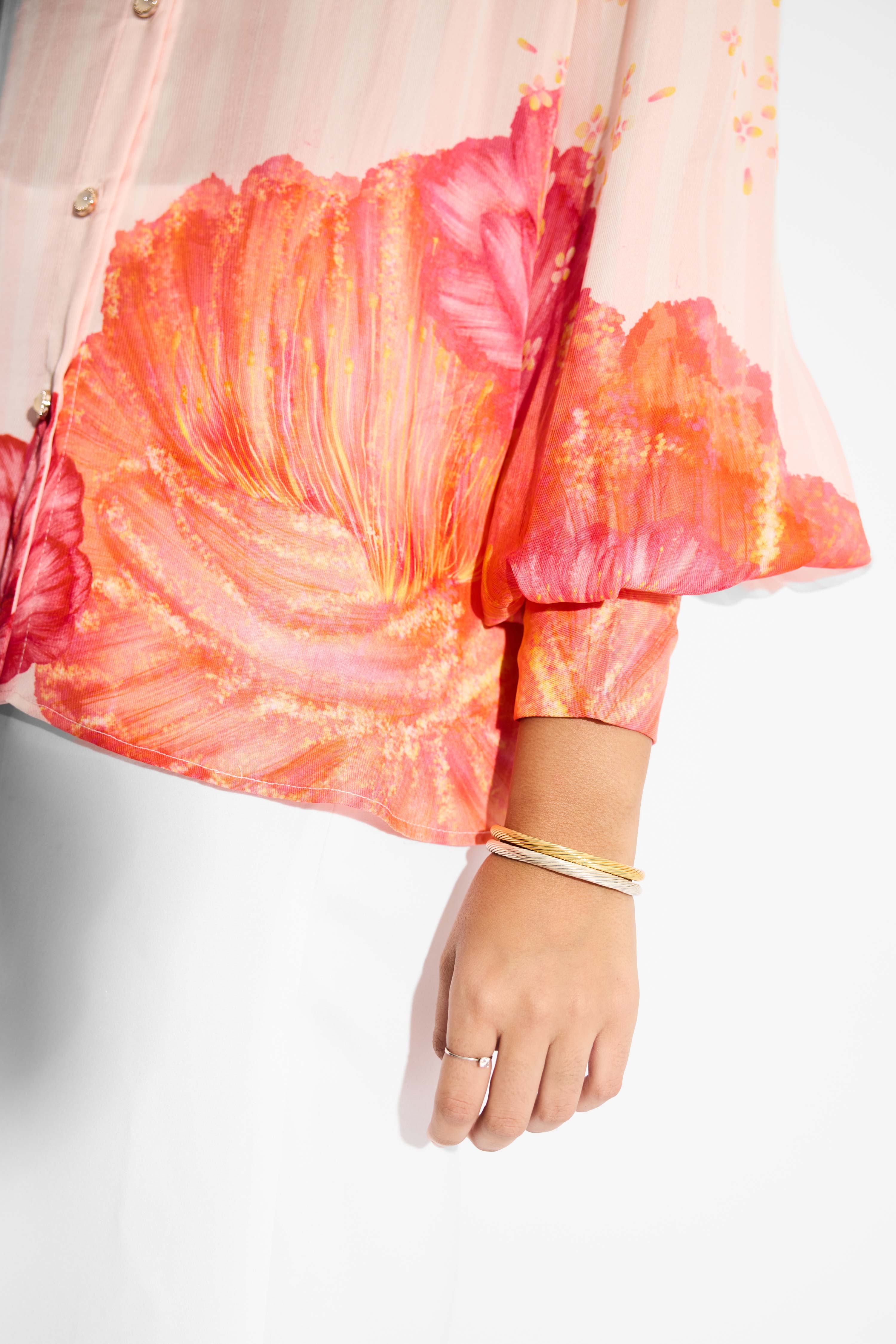 Misty Rose Stripe Floral Shirt