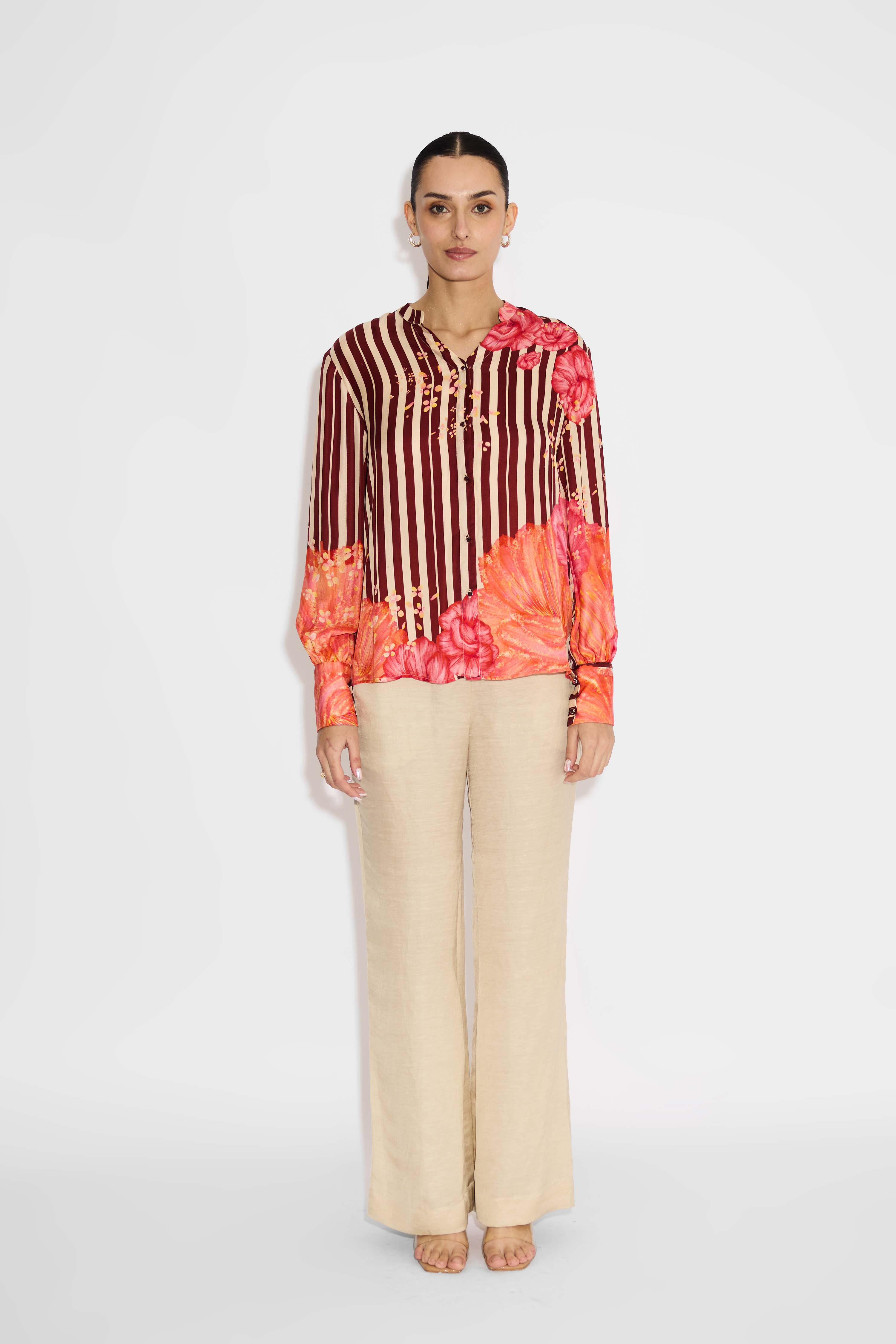 Dune Color Stripe Floral Shirt