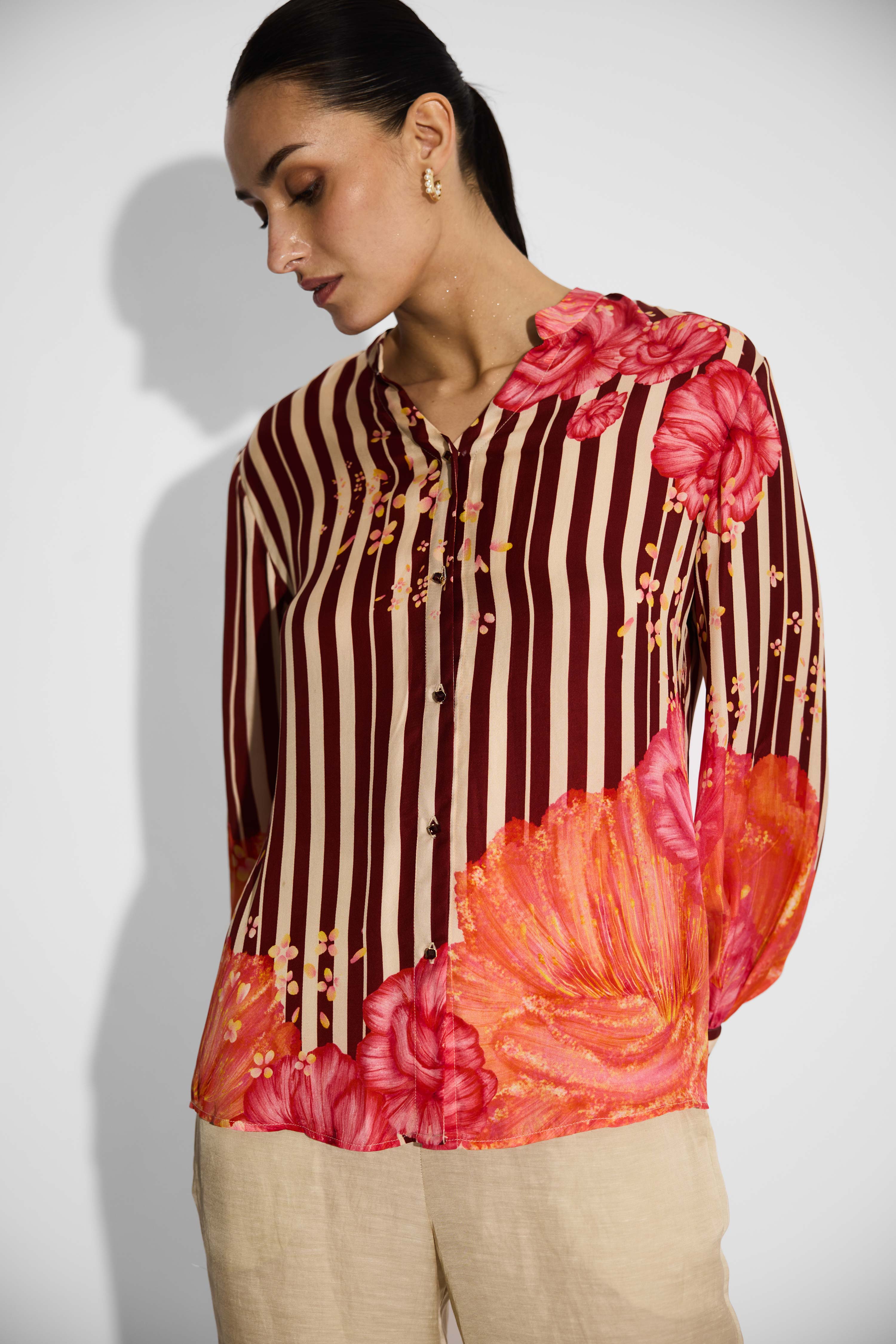 Dune Color Stripe Floral Shirt