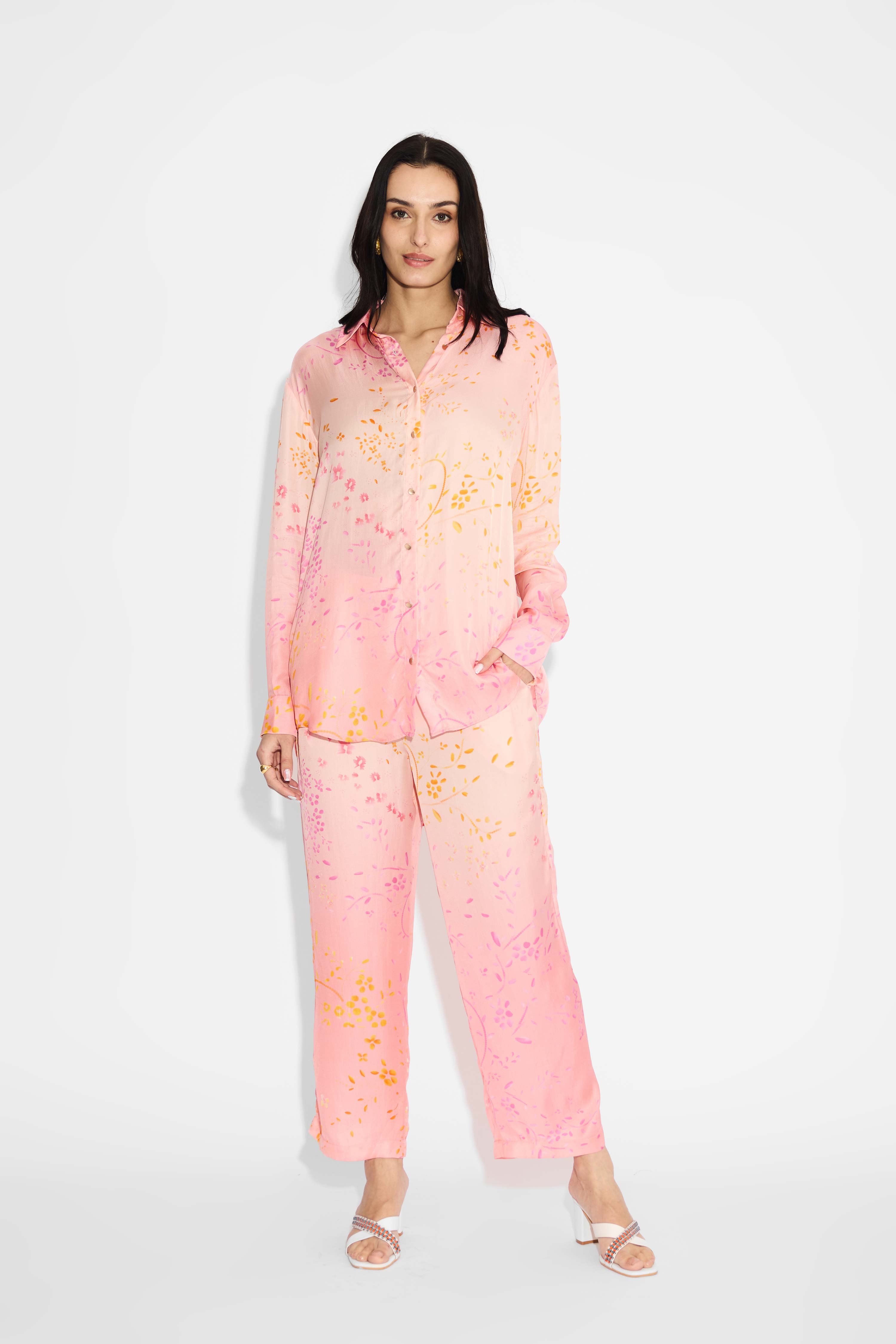 Pink Ombre Floral High Low Set