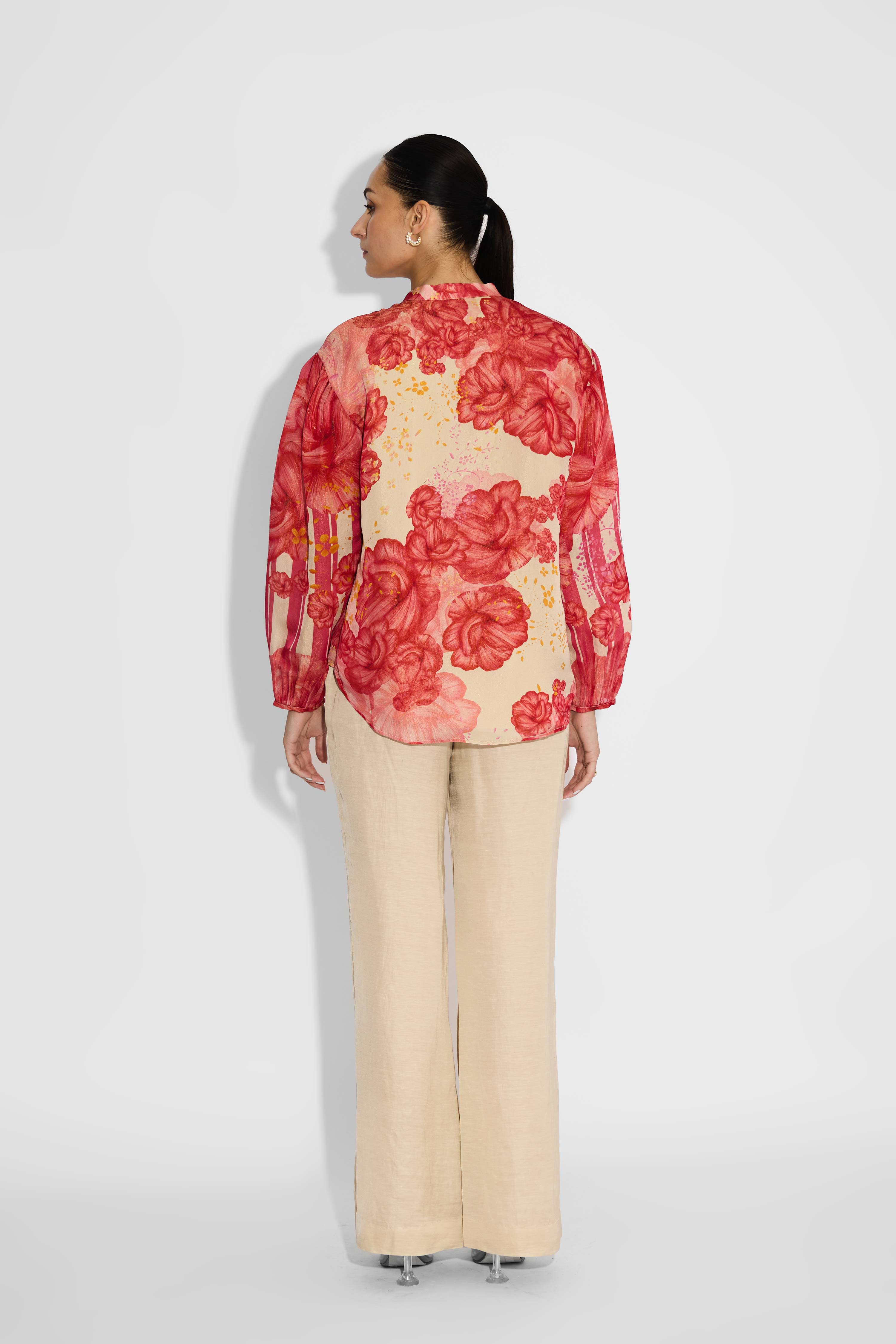 Multi-Floral Beige Placket Top