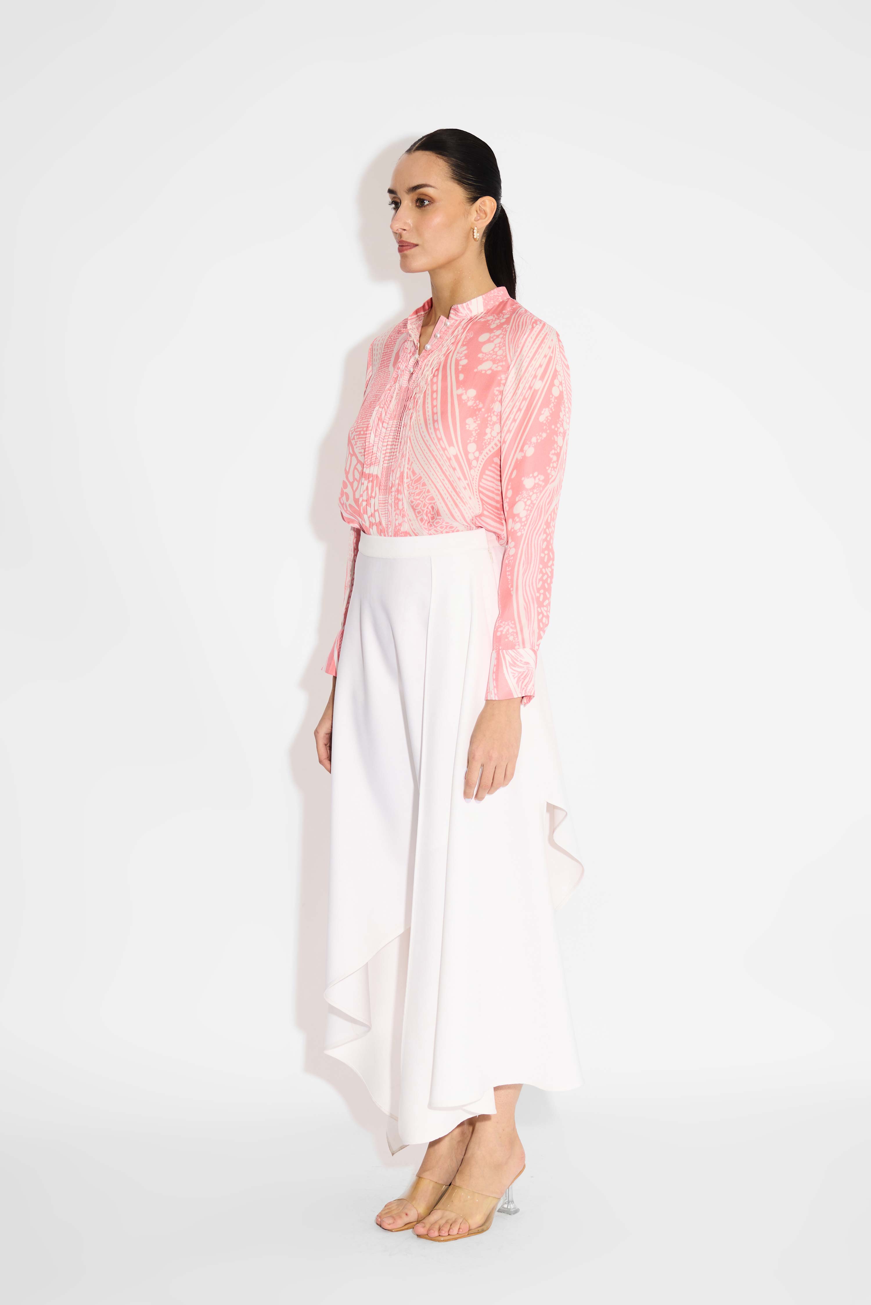 Pink Amorphous Print Pintuck Shirt