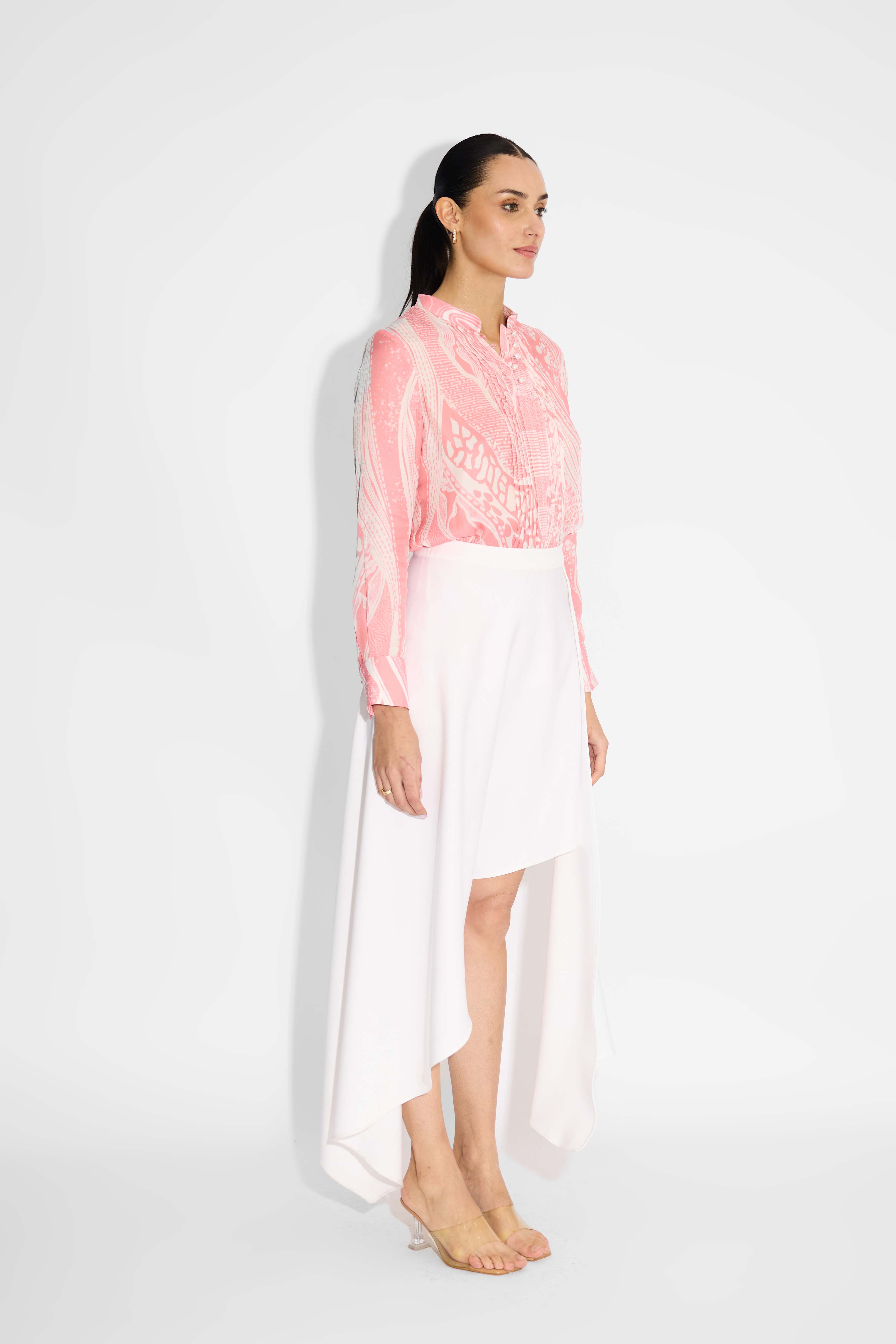 Pink Amorphous Print Pintuck Shirt