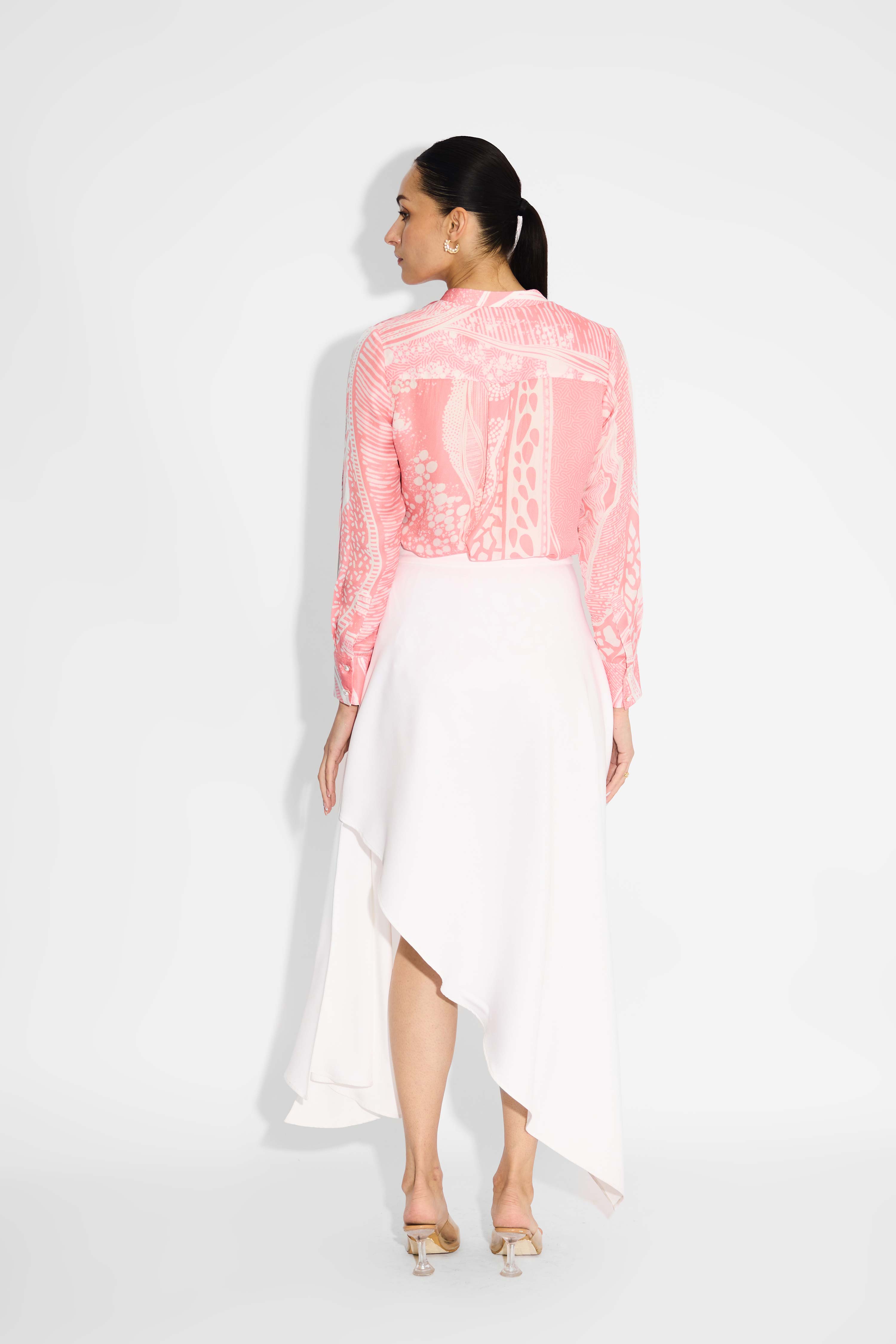 Pink Amorphous Print Pintuck Shirt
