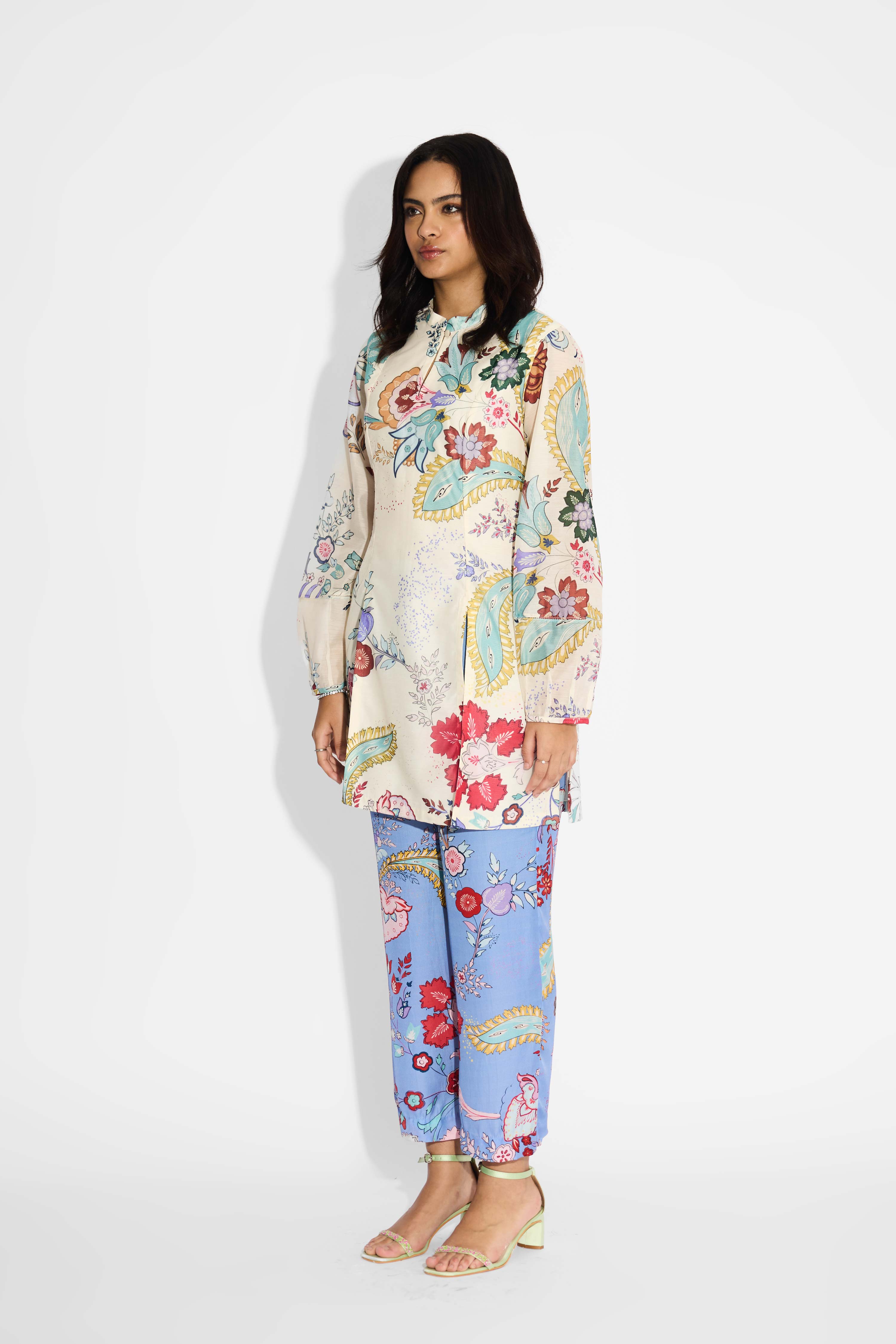Ivory Chintz Printed Double Slit Kurta