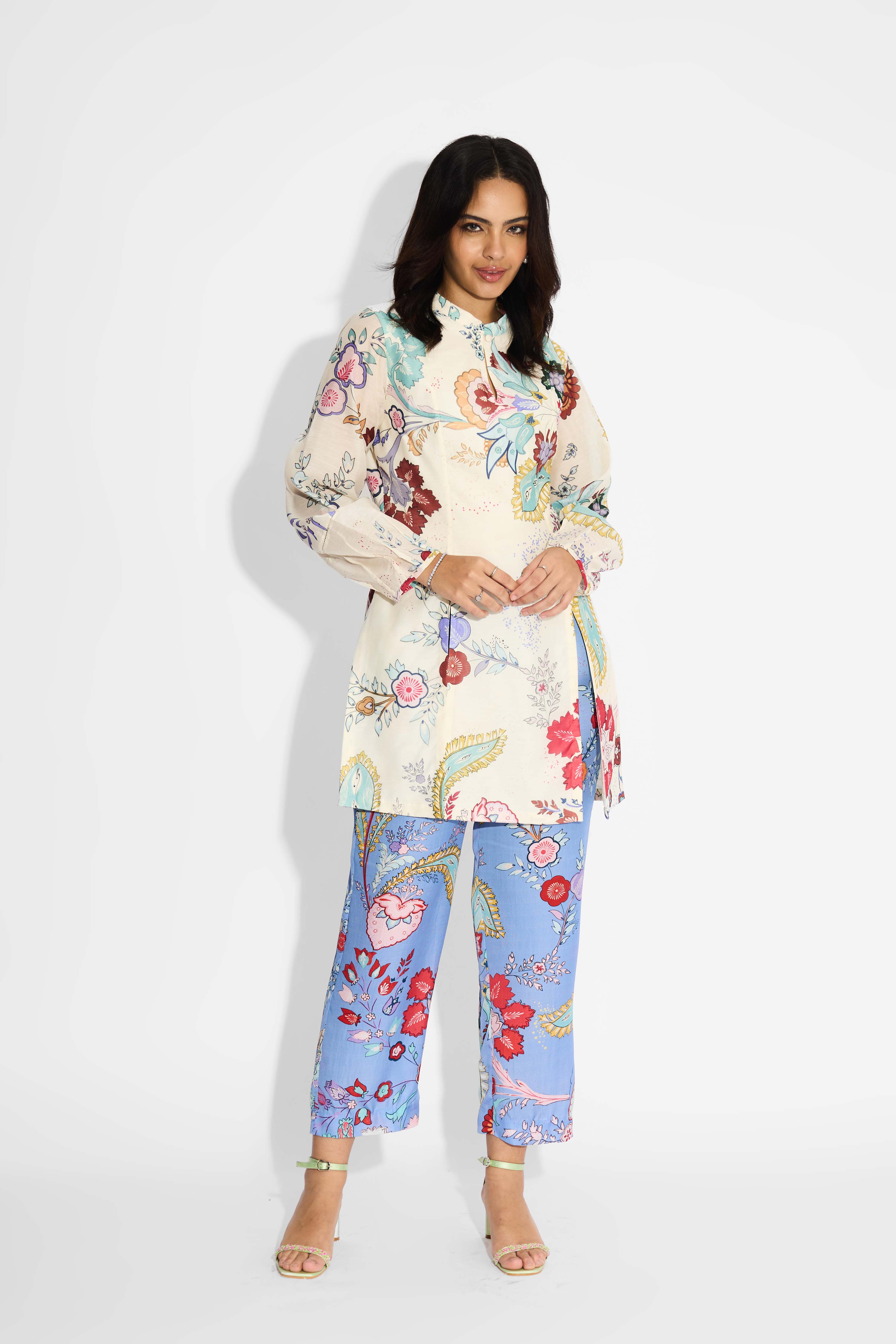 Ivory Chintz Printed Double Slit Kurta