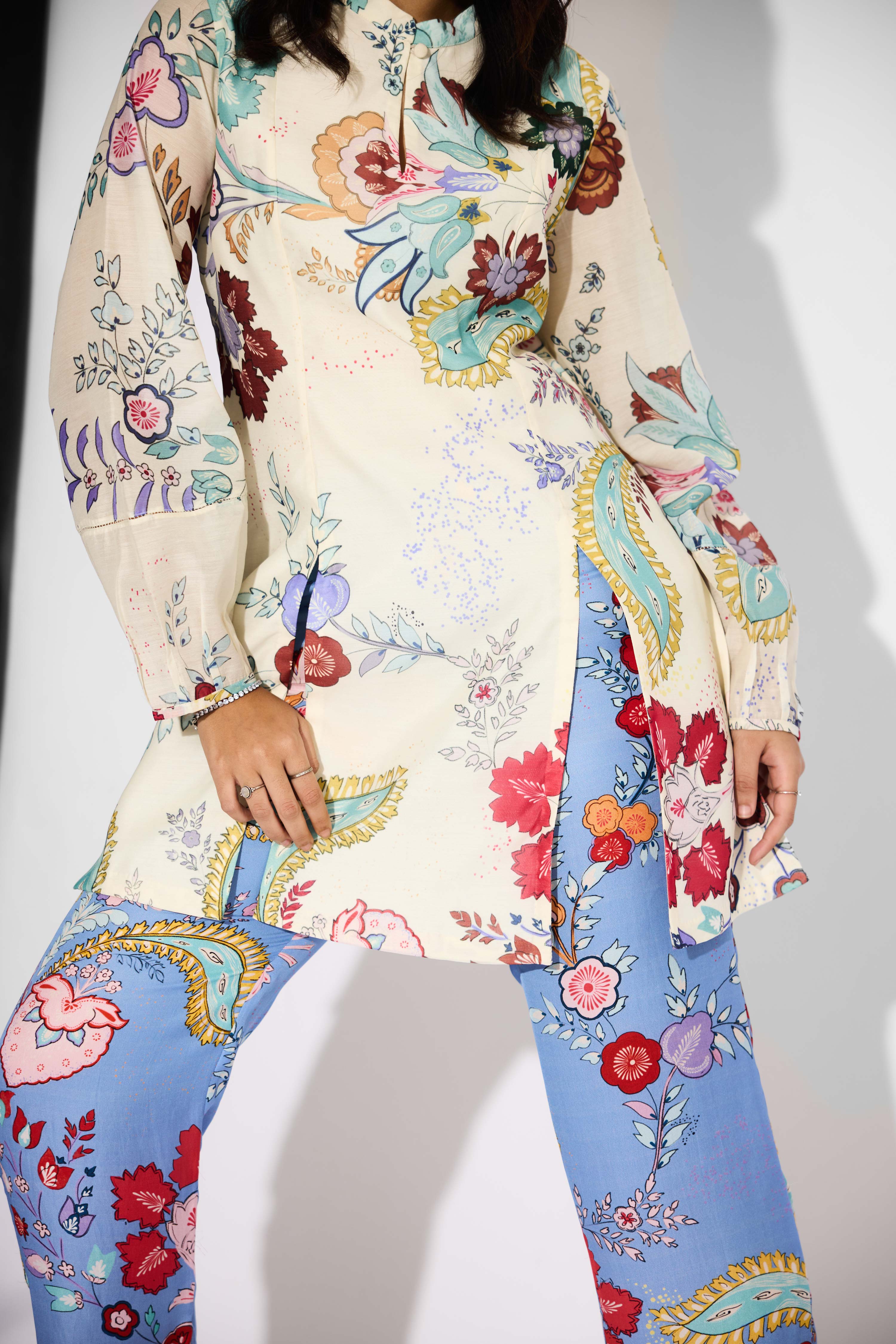 Ivory Chintz Printed Double Slit Kurta