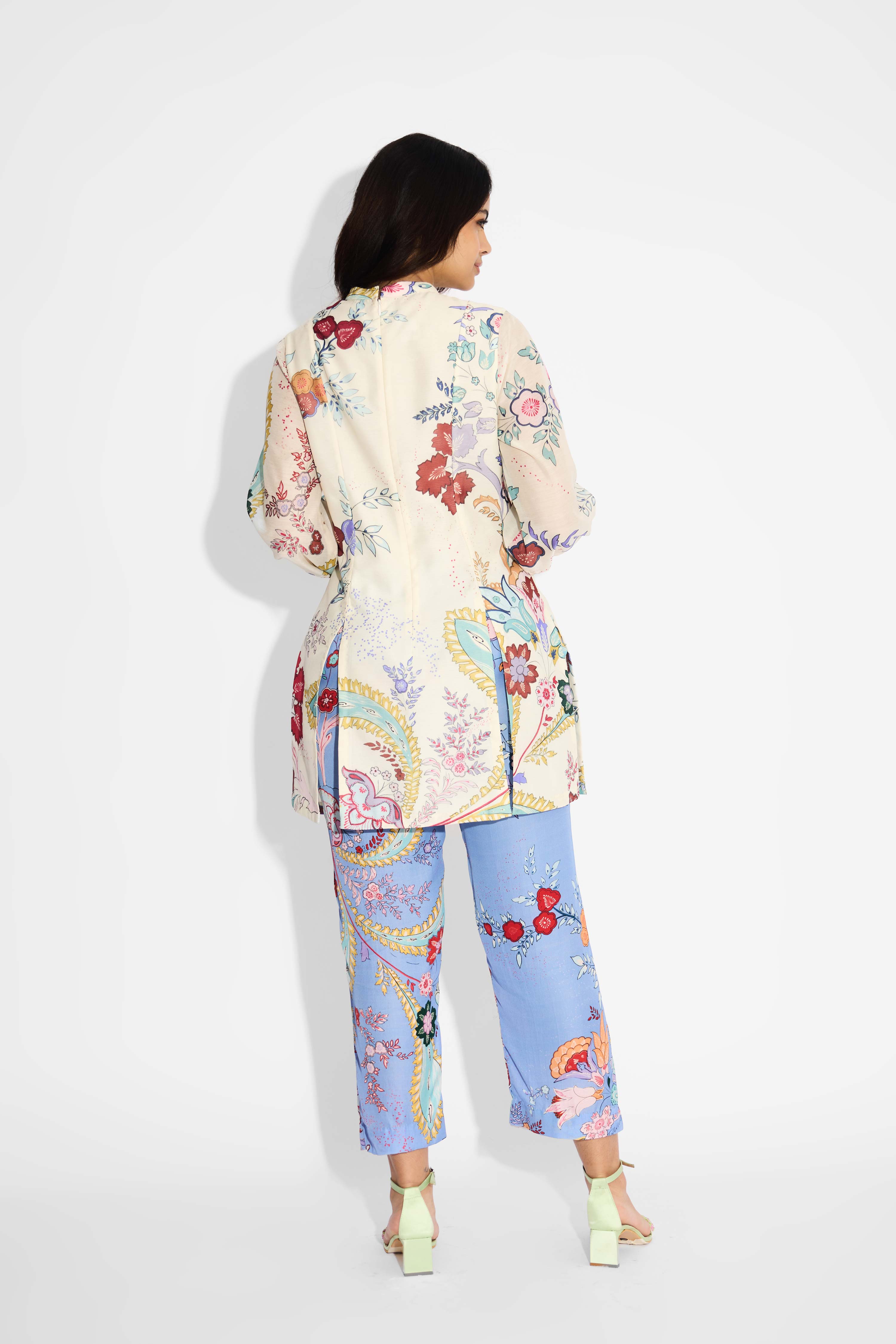 Ivory Chintz Printed Double Slit Kurta