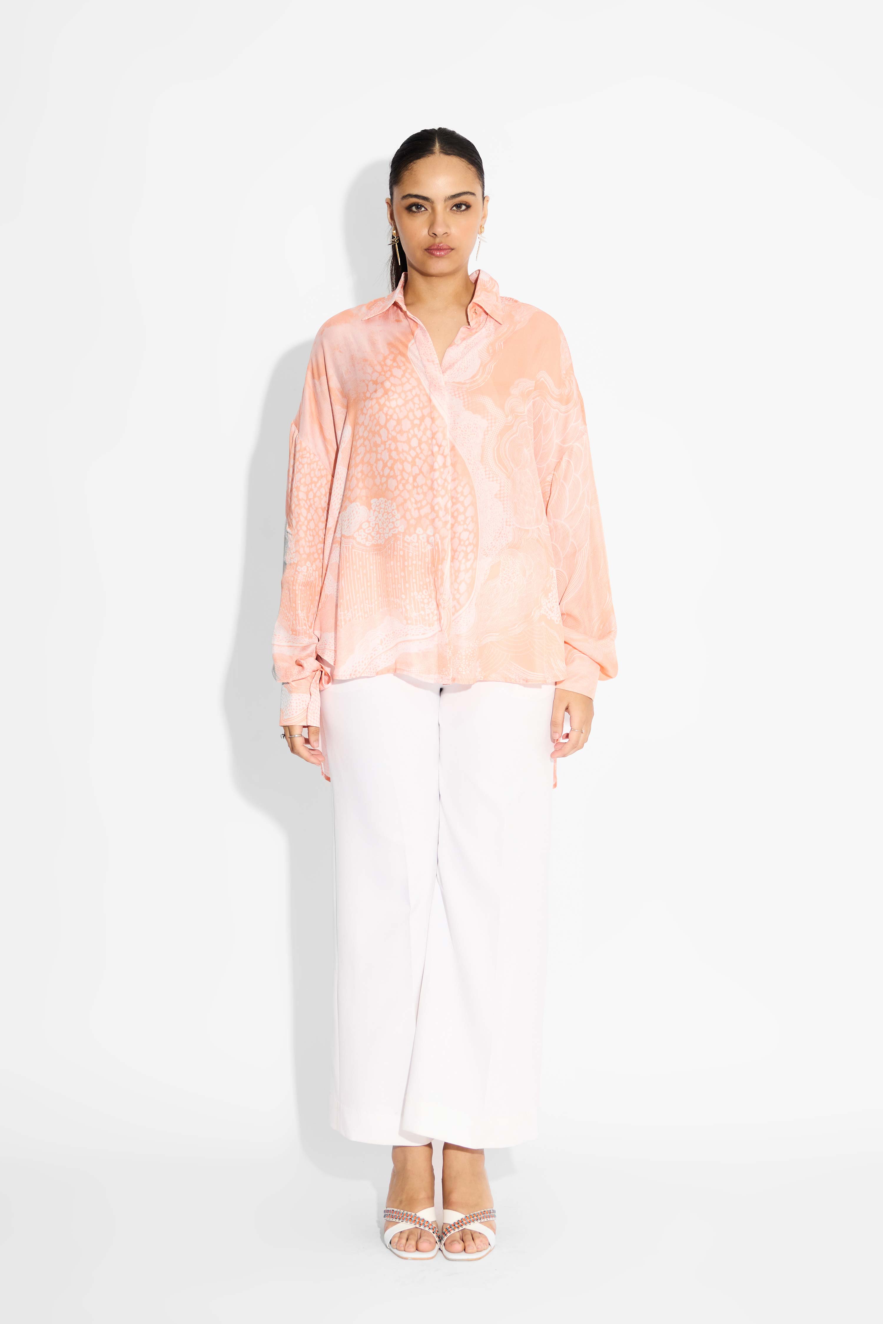 Peach Amorphous Print High Low Shirt