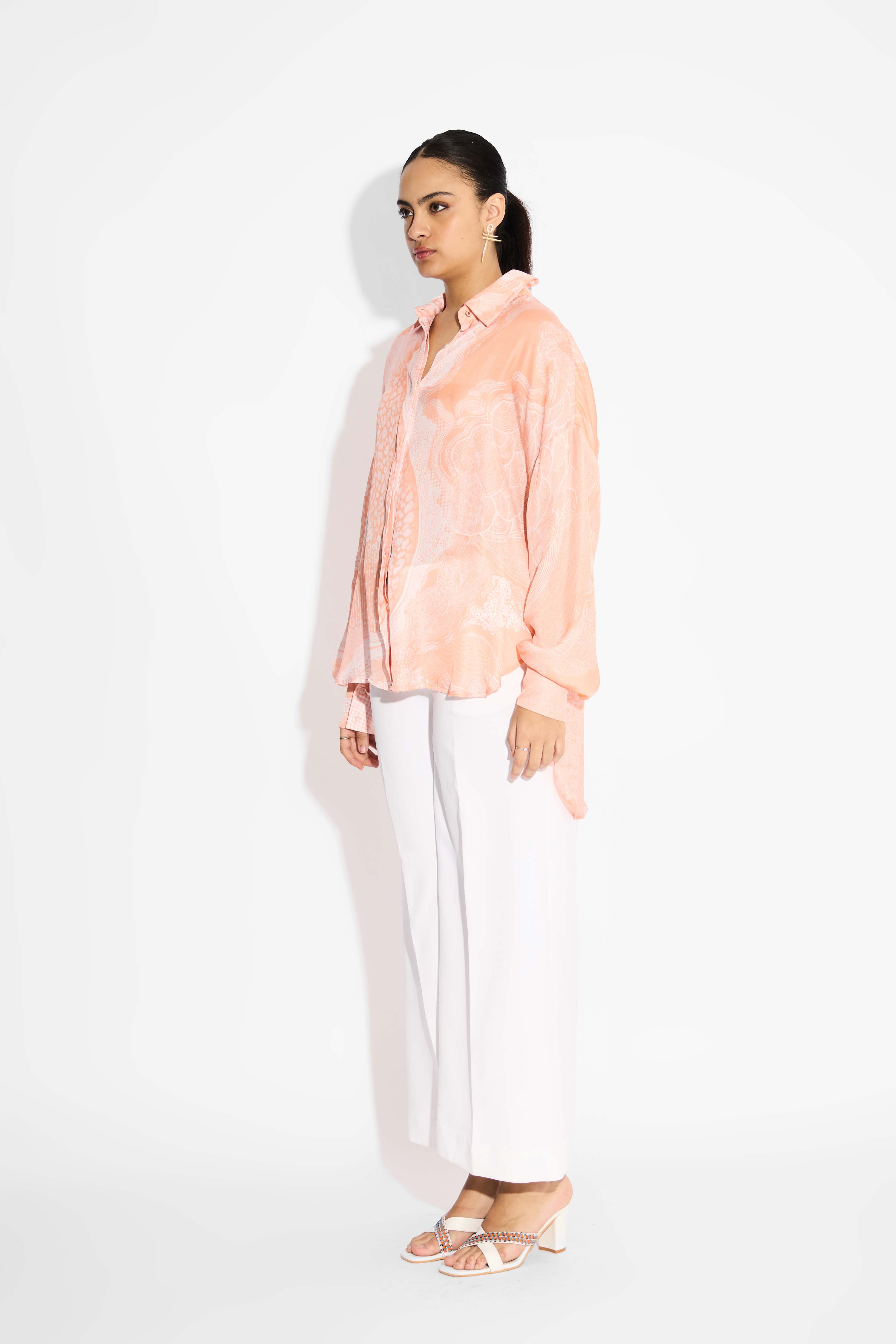 Peach Amorphous Print High Low Shirt