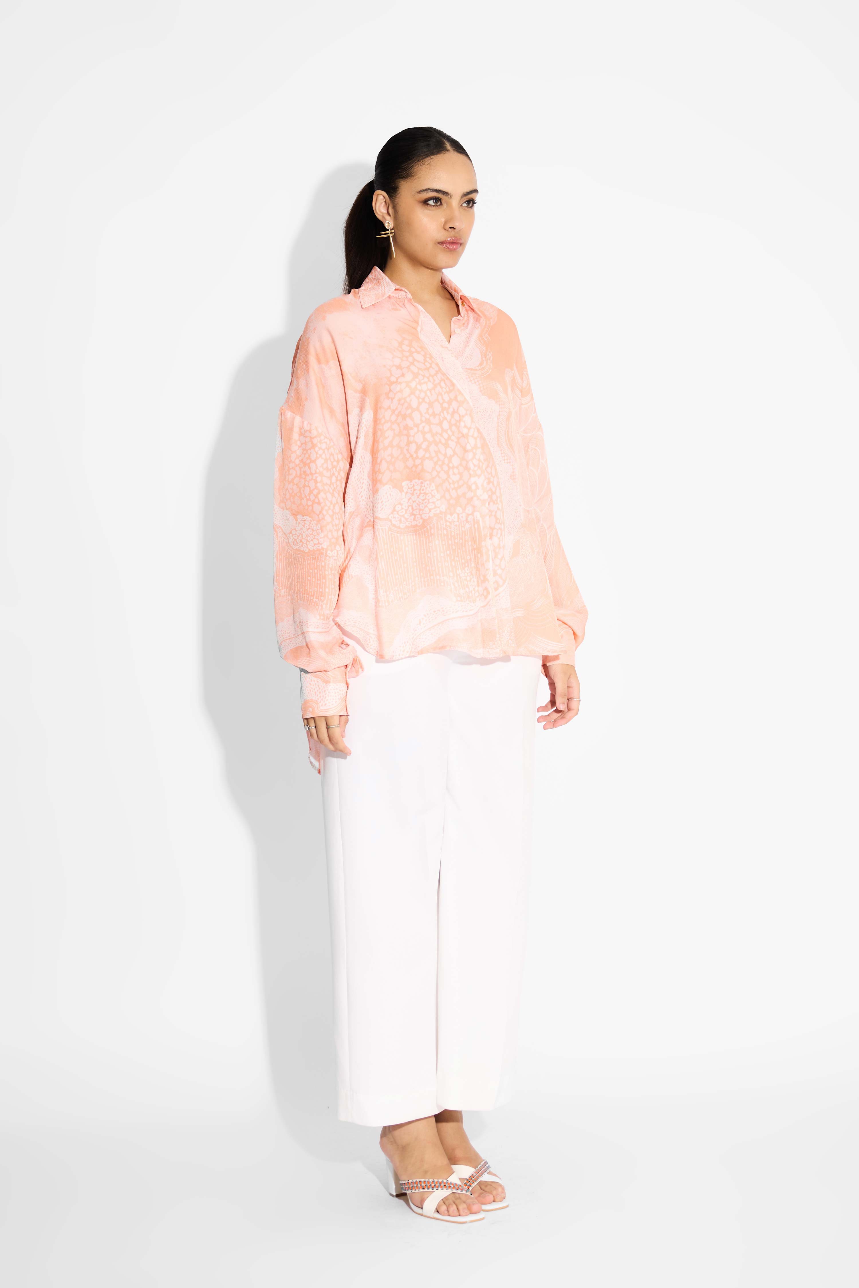 Peach Amorphous Print High Low Shirt
