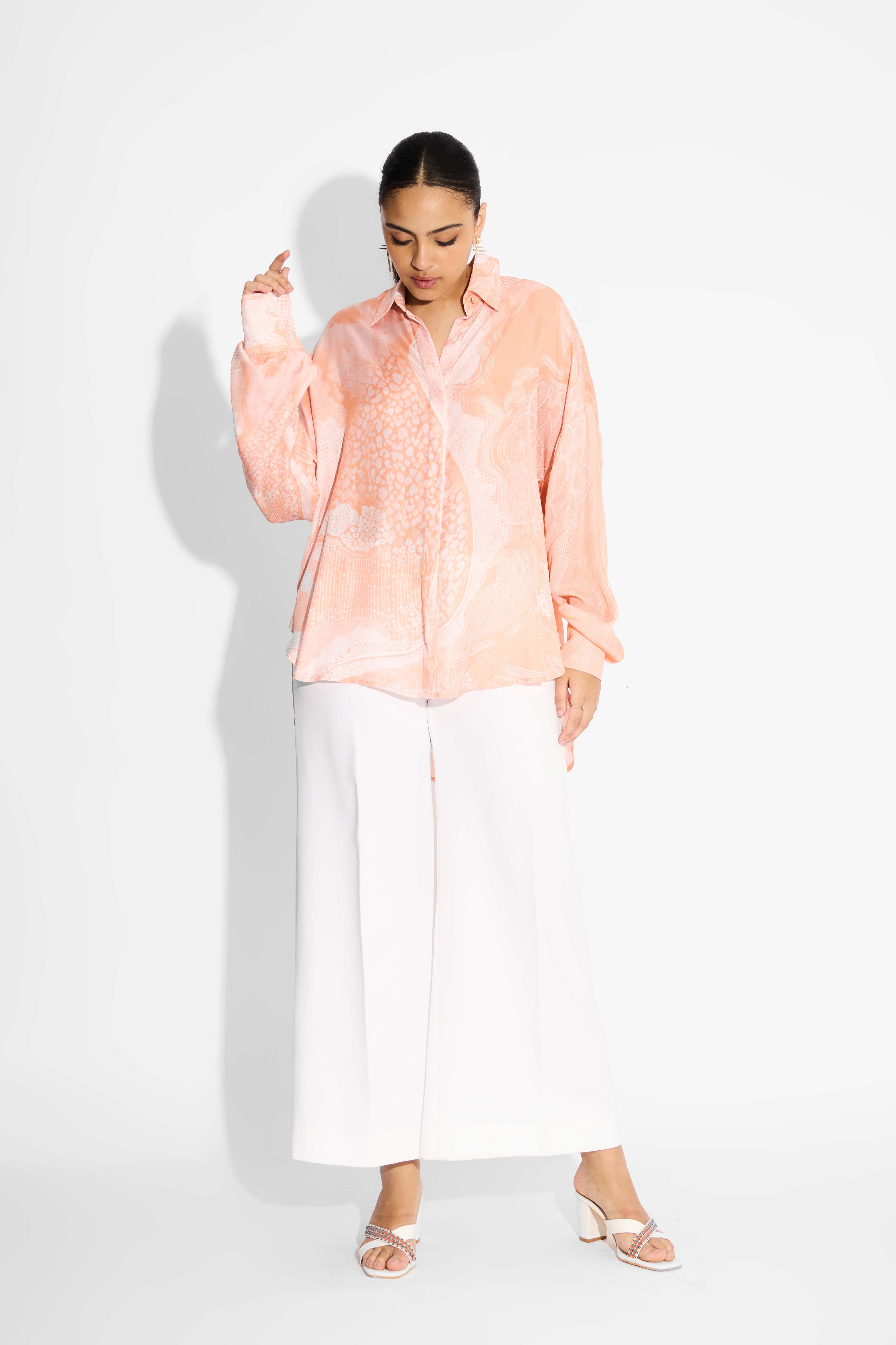 Peach Amorphous Print High Low Shirt