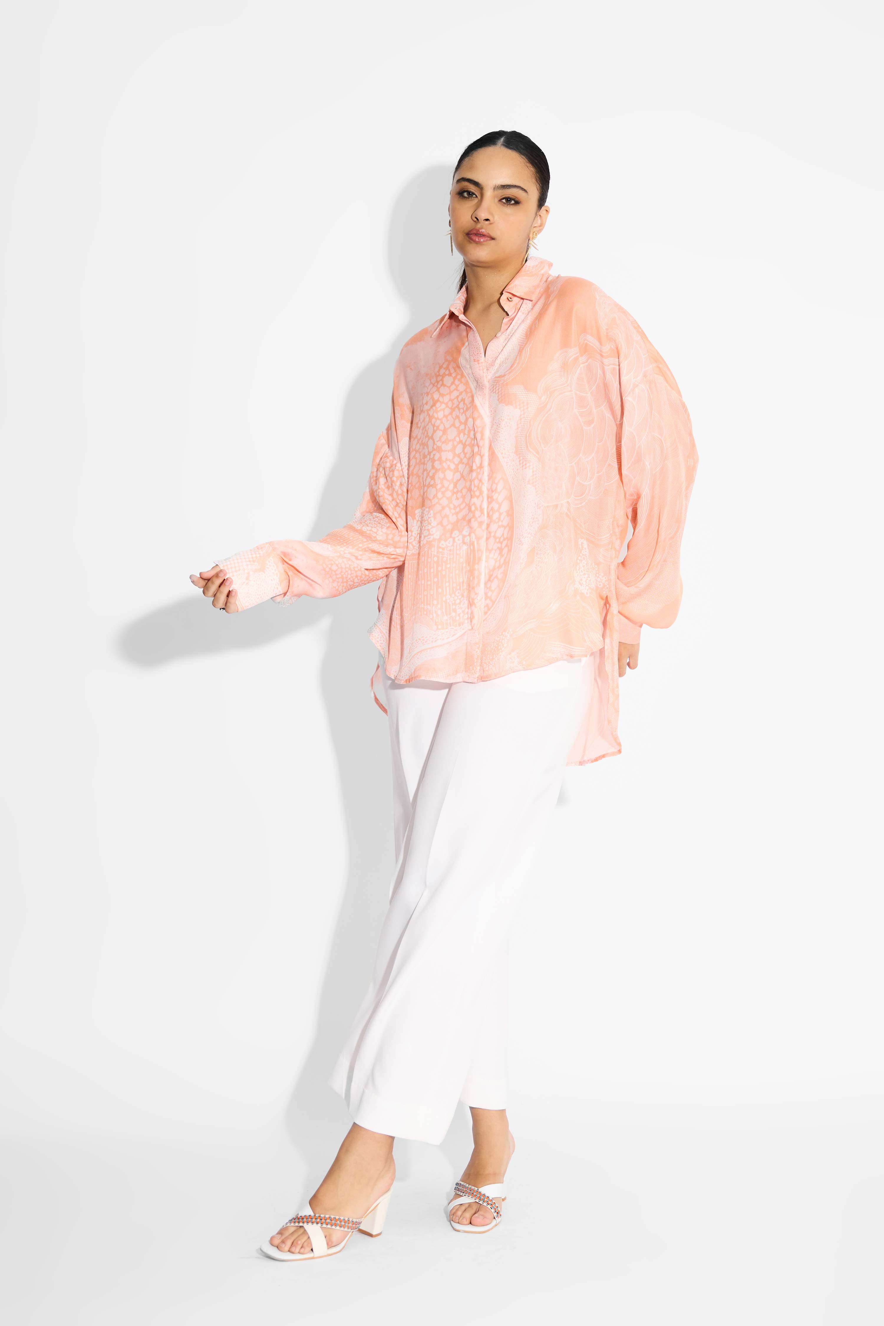 Peach Amorphous Print High Low Shirt