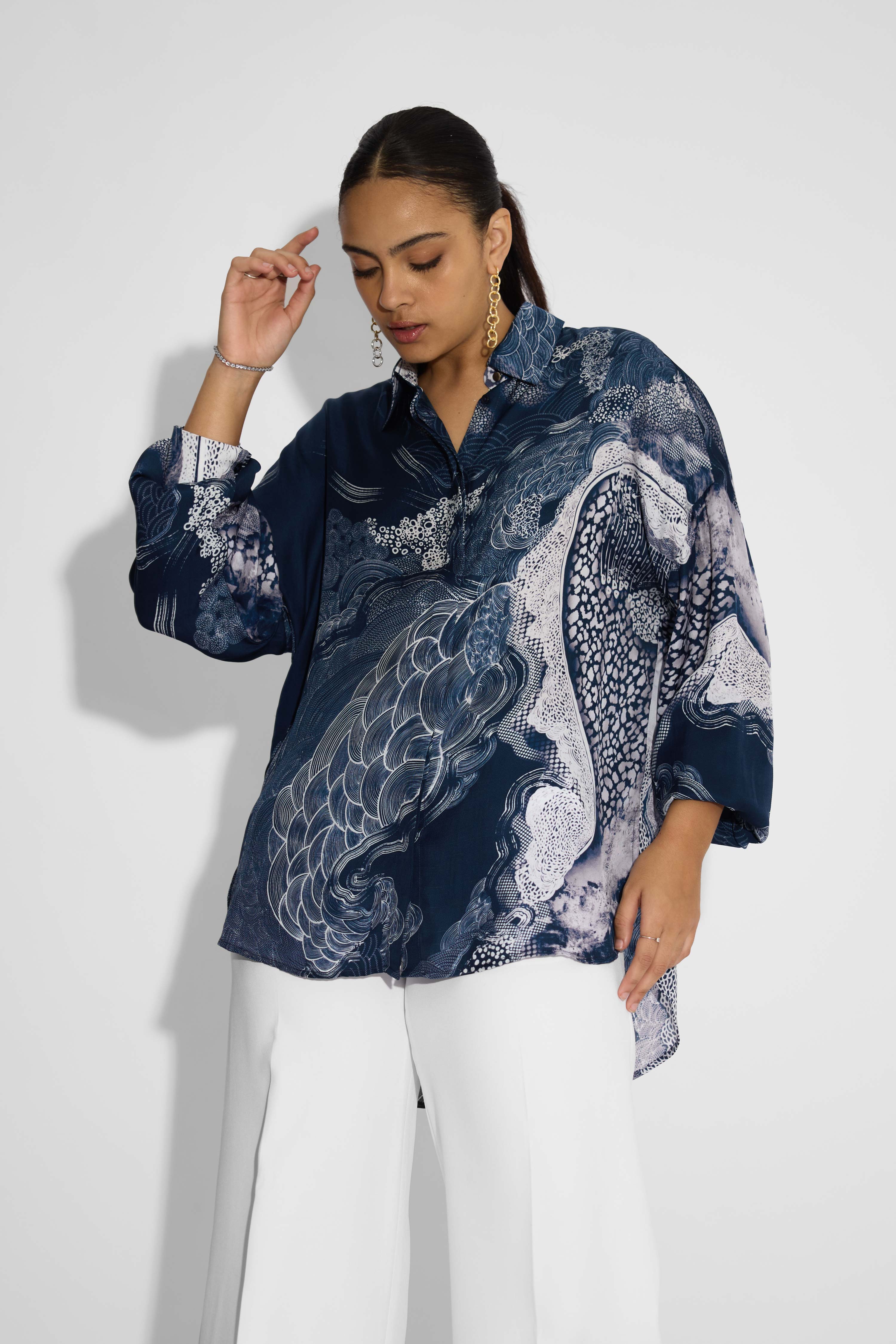 Blue Amorphous Print  Shirt