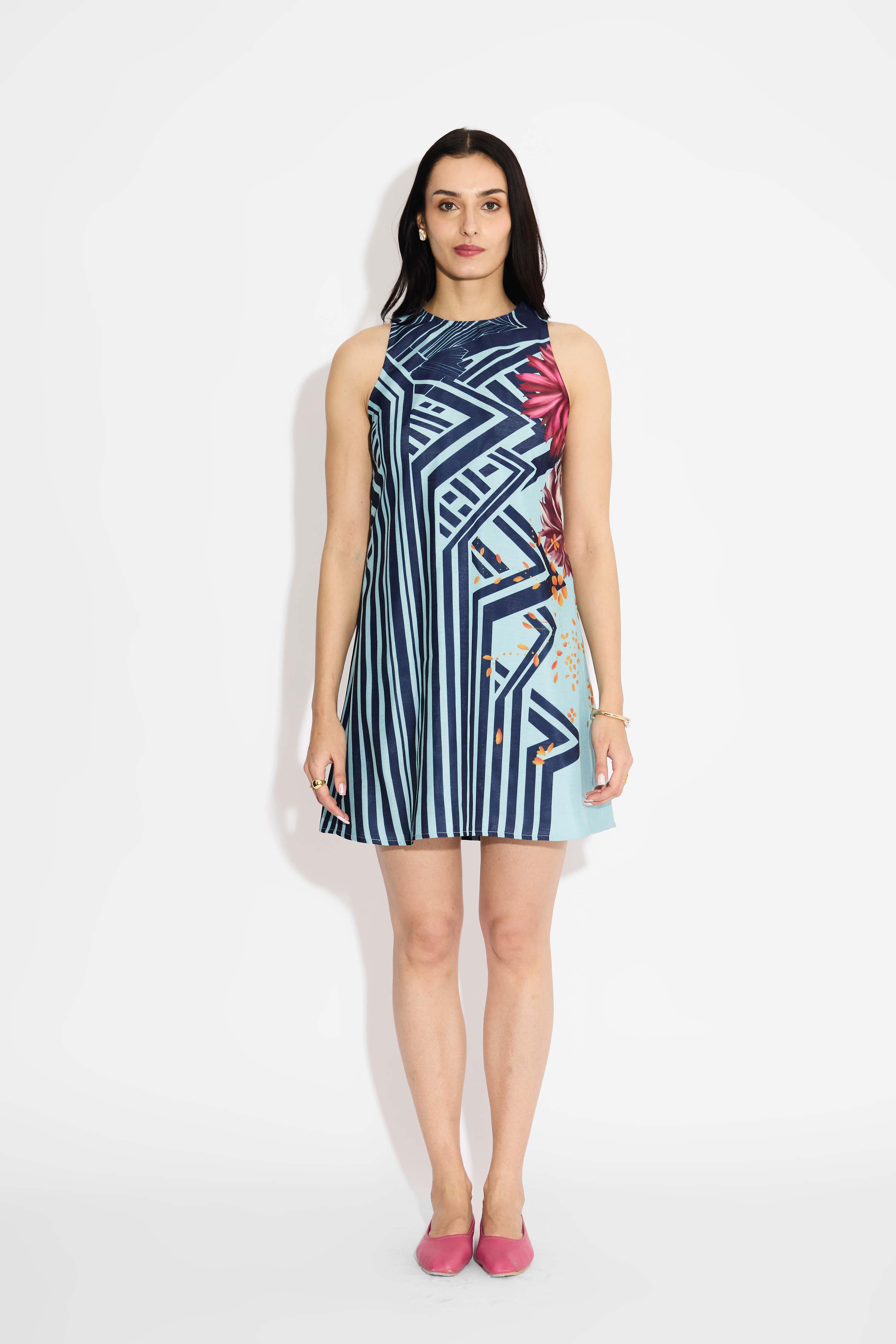 Blue Stripe & Floral Shift Dress
