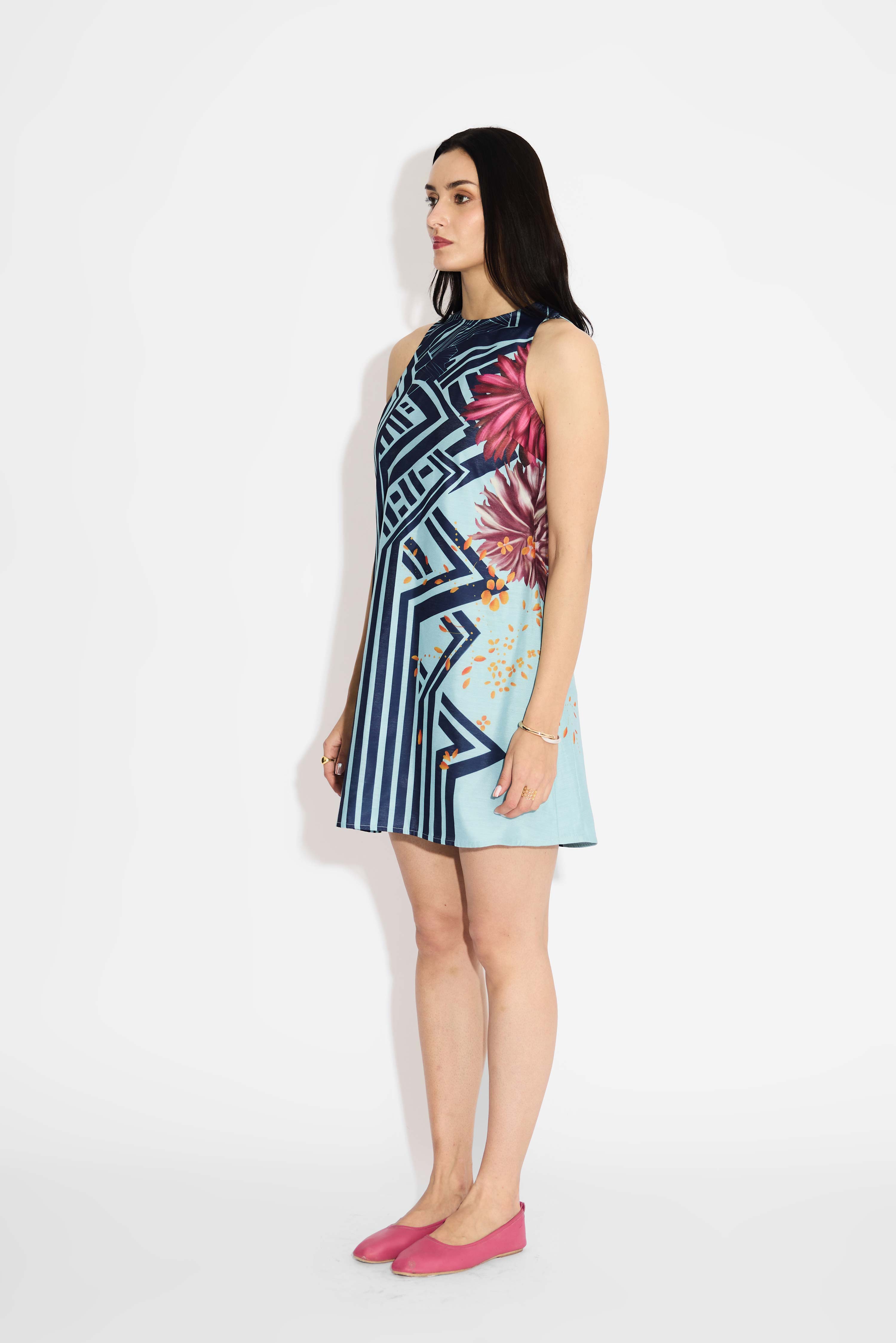 Blue Stripe & Floral Shift Dress