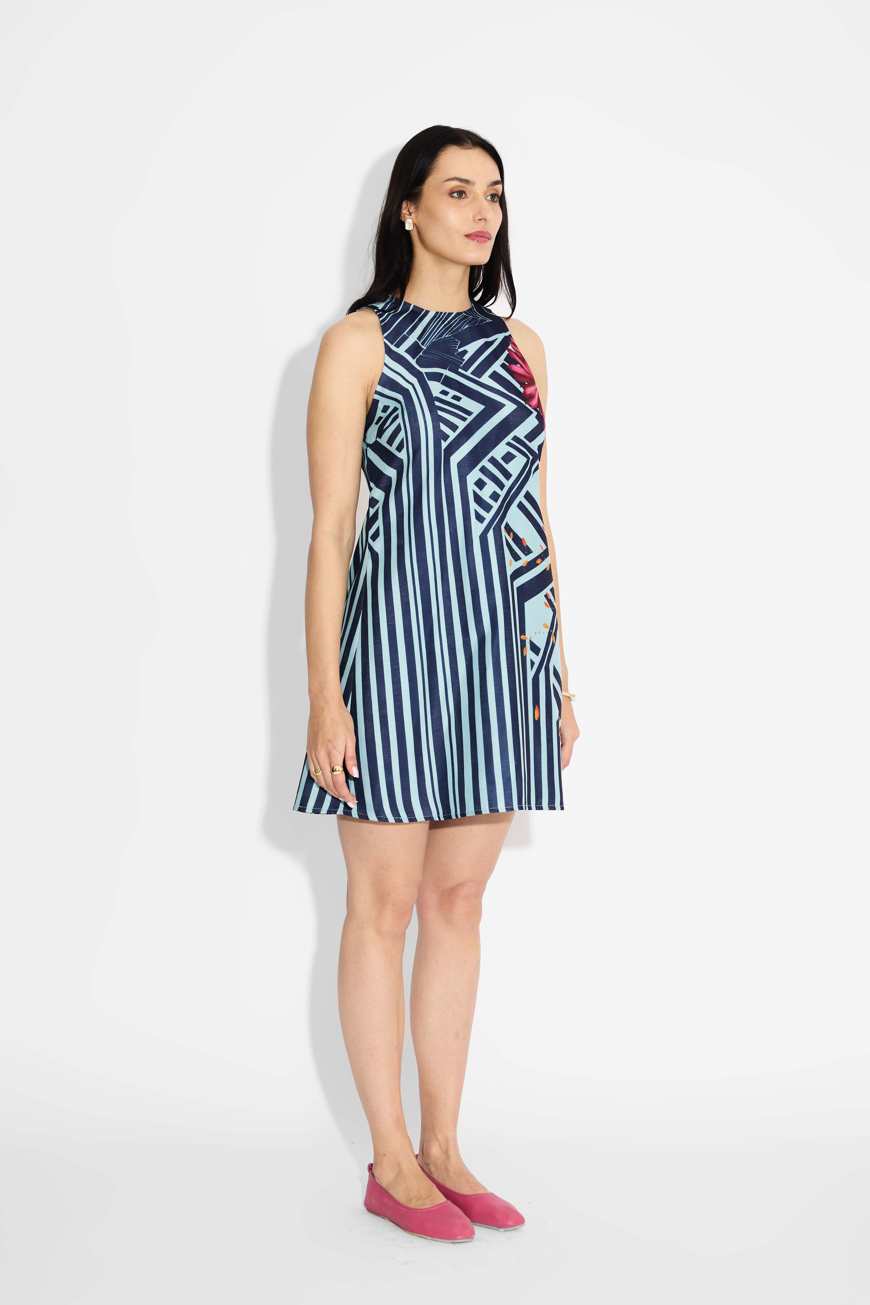 Blue Stripe & Floral Shift Dress