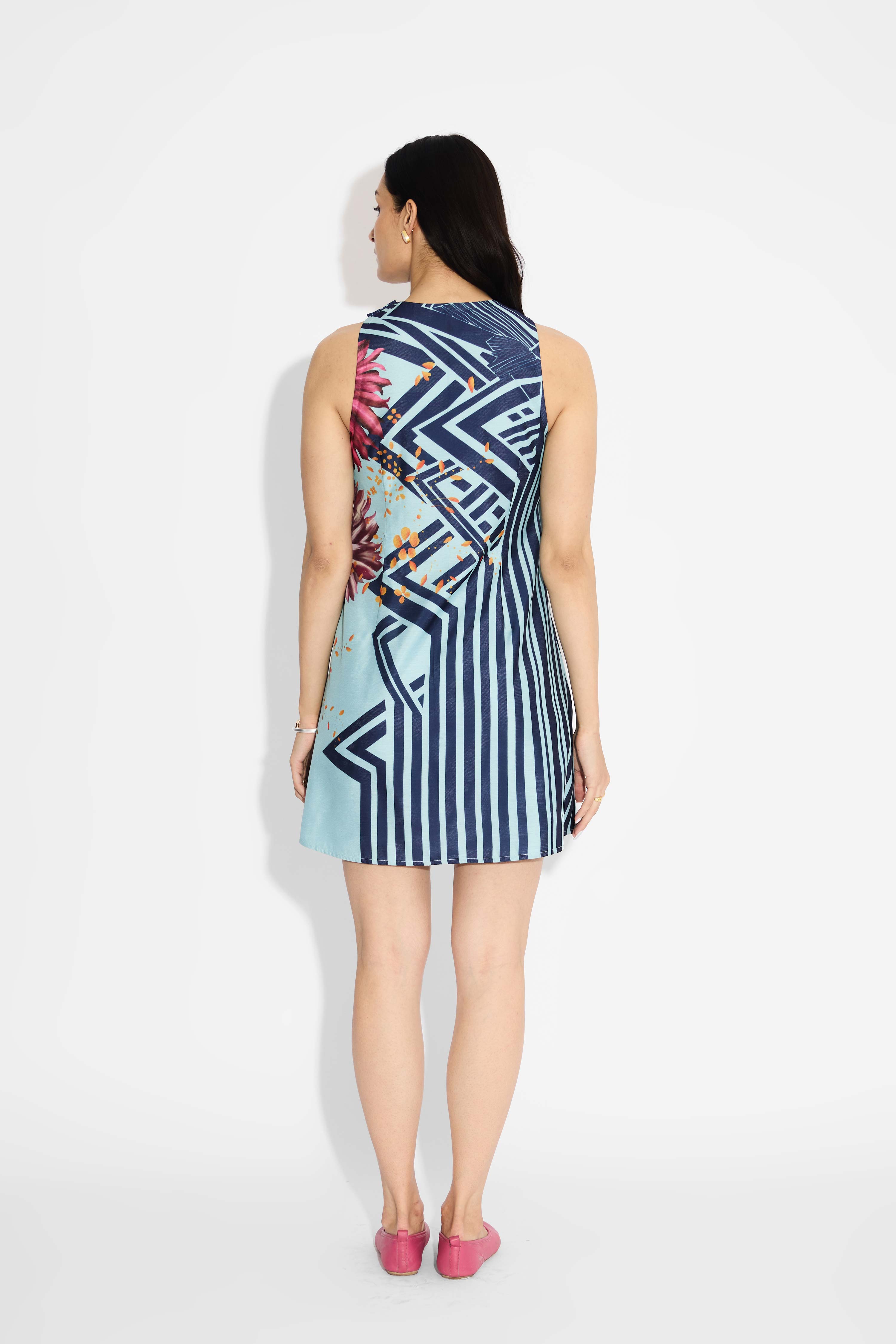 Blue Stripe & Floral Shift Dress